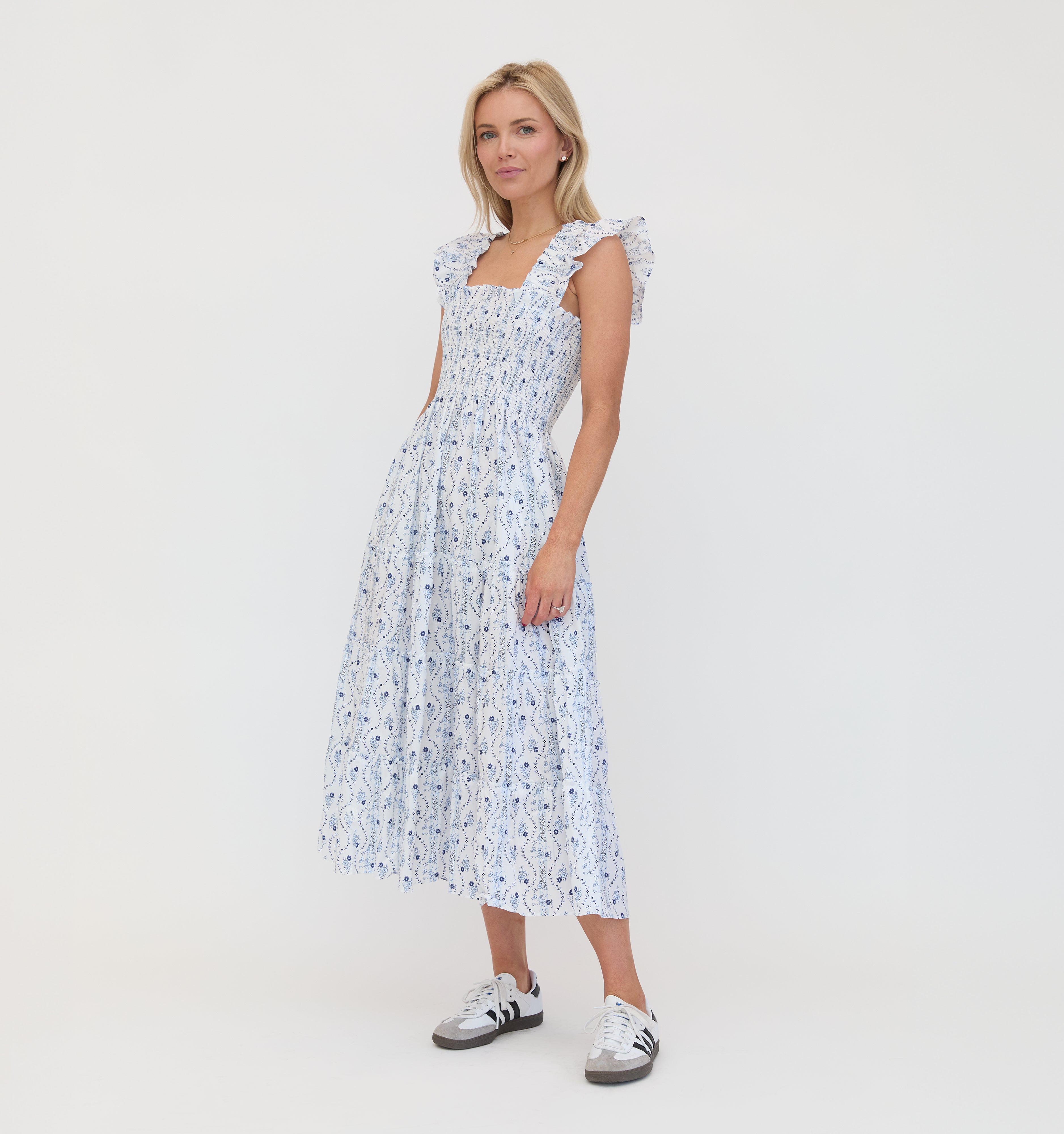 The Ellie Nap Dress - Blue Vine Stripe – Hill House Home