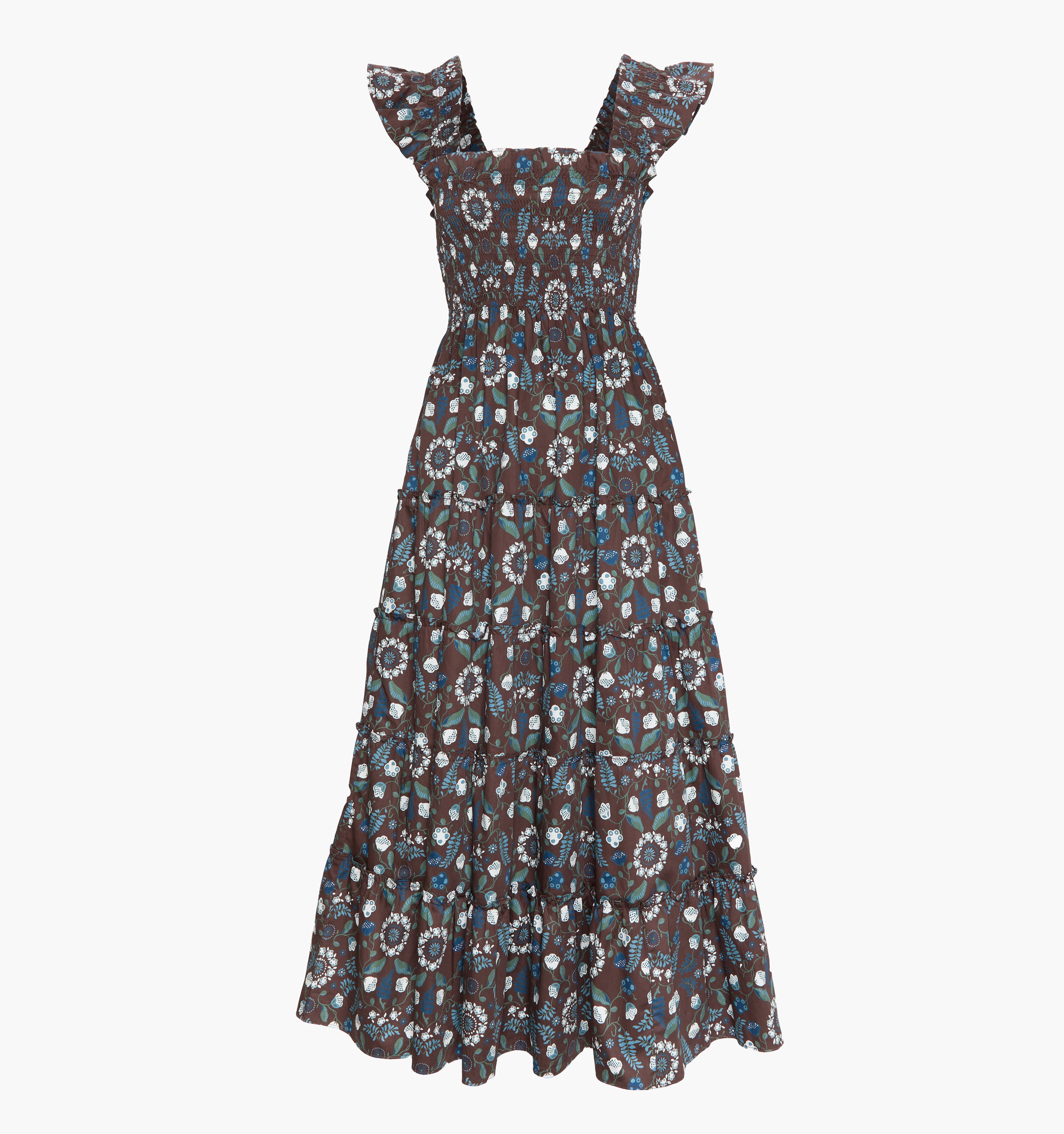 The Ellie Maxi Nap Dress - Chocolate Swedish Floral – Hill House Home