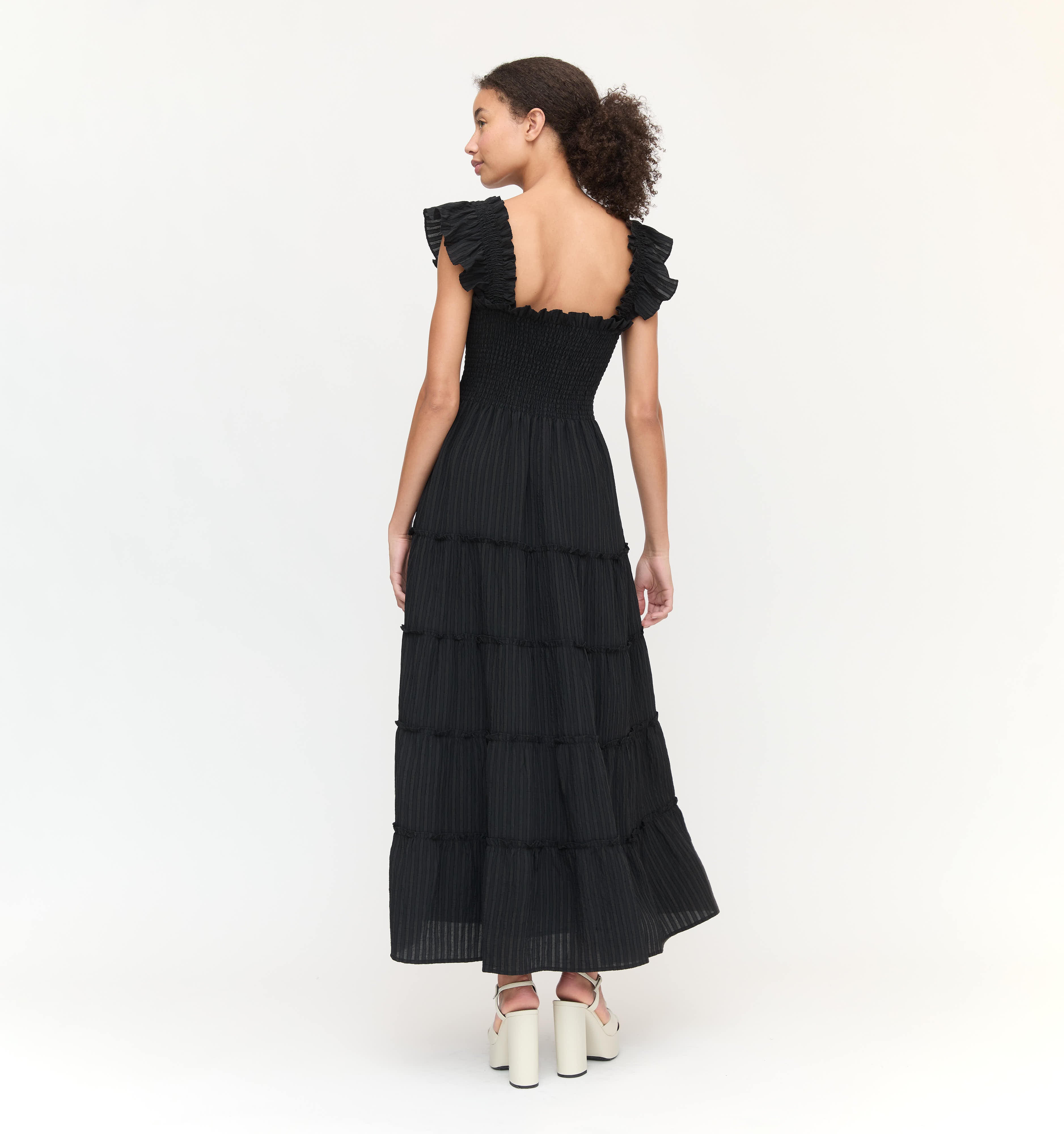 The Ellie Maxi Nap Dress - Black Tonal Seersucker