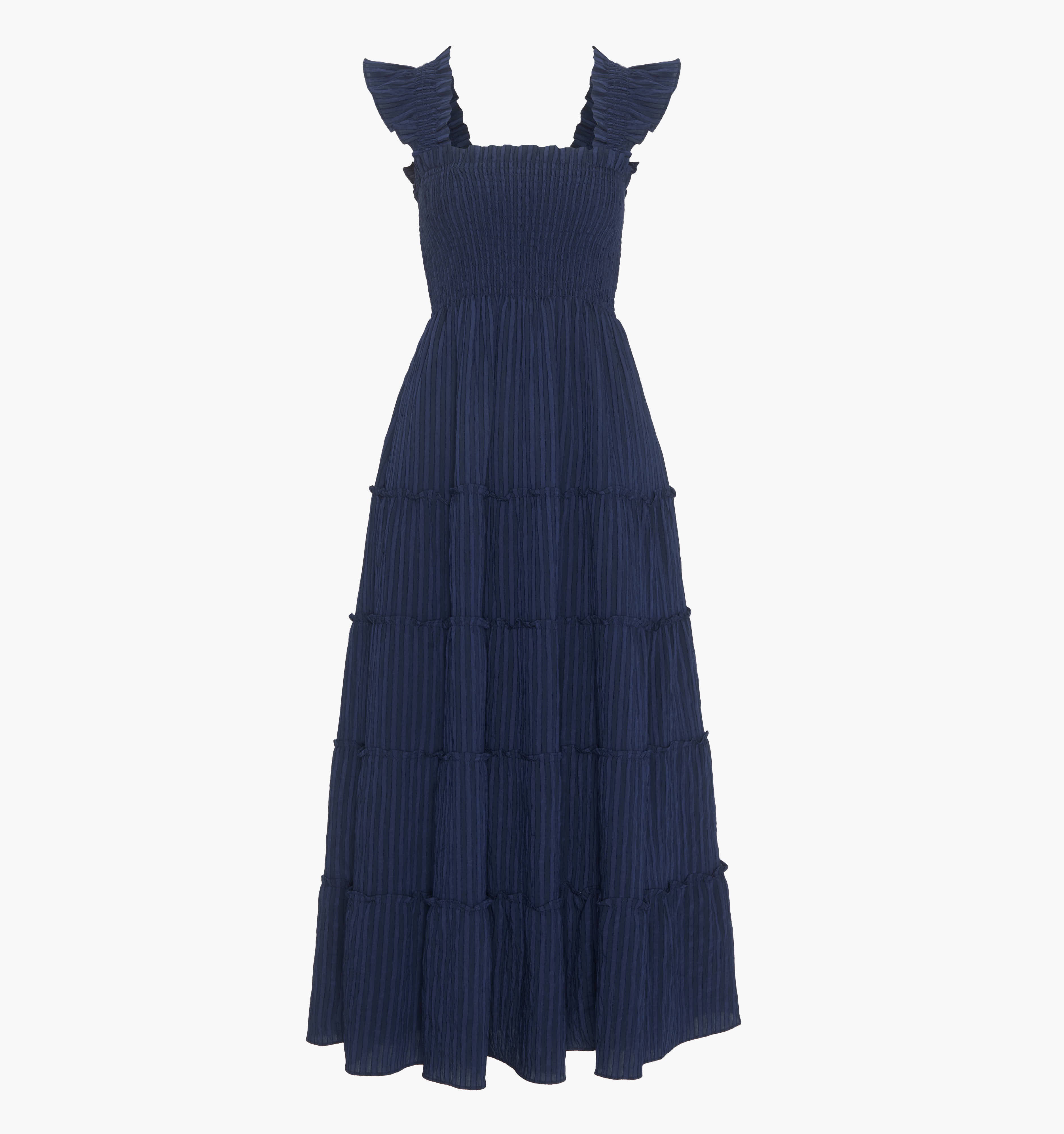 The Ellie Maxi Nap Dress - Navy Tonal Seersucker