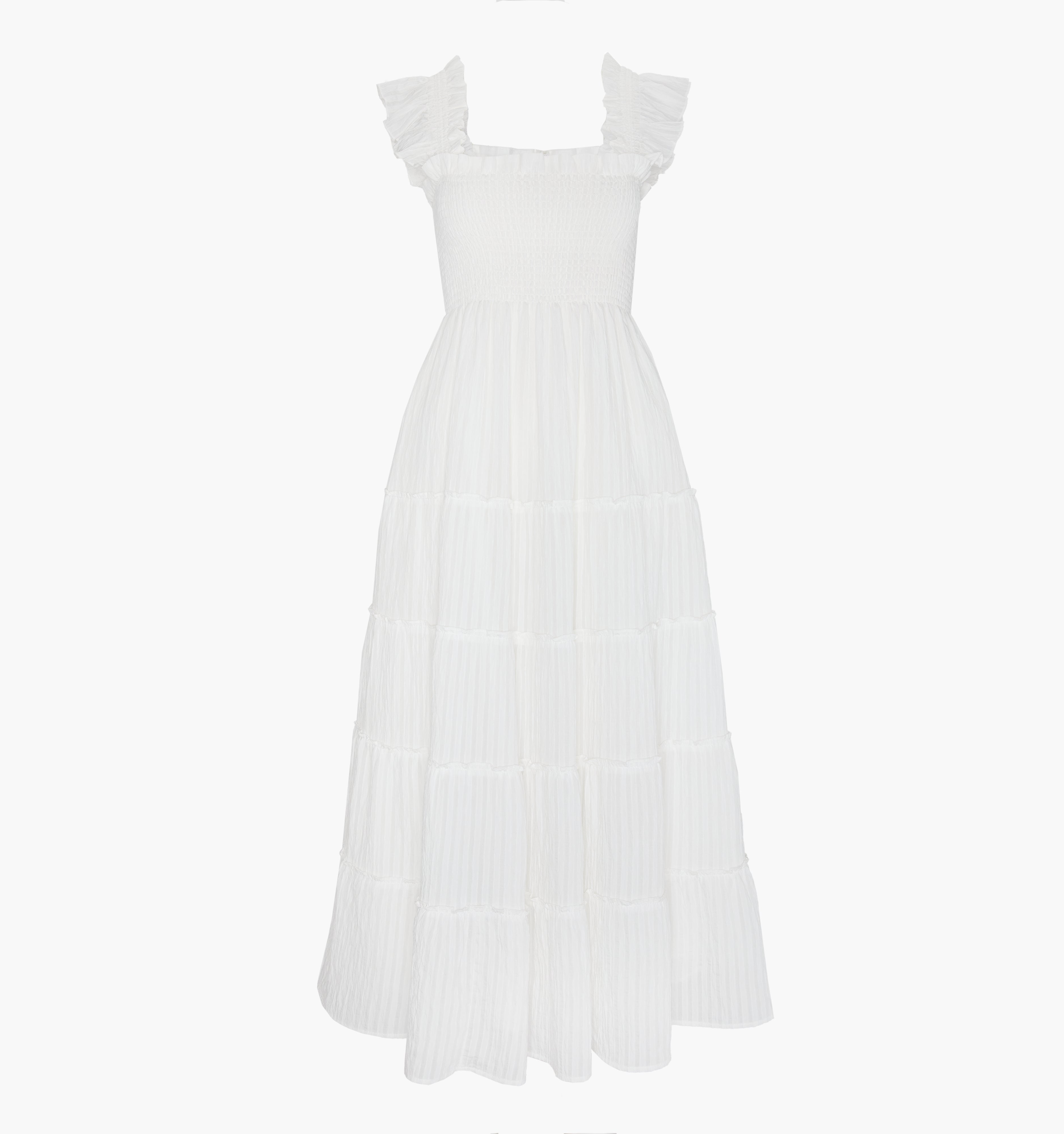 The Ellie Maxi Nap Dress - White Tonal Seersucker