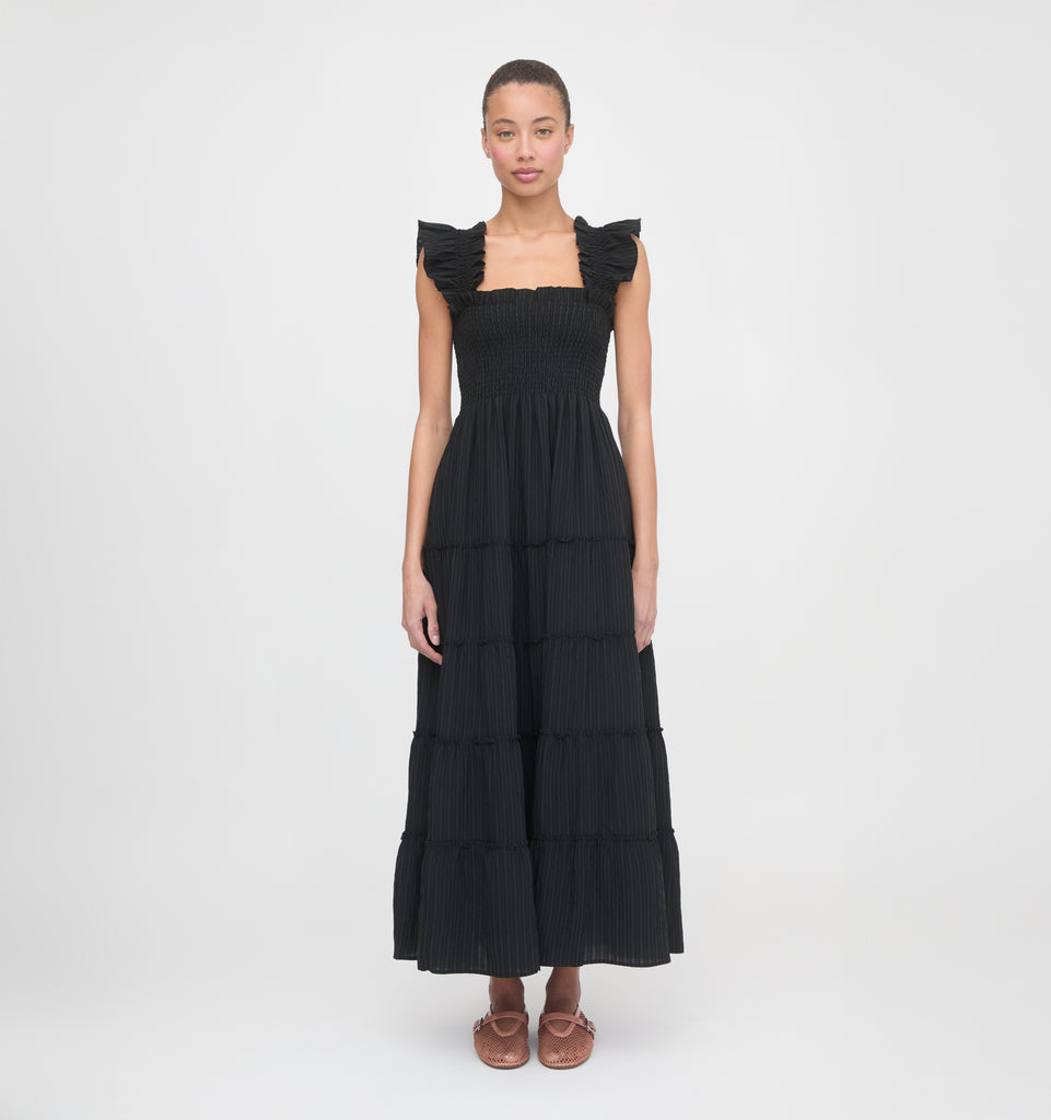 The Ellie Maxi Nap Dress - Black Tonal Seersucker – Hill House Home
