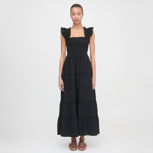 The Ellie Maxi Nap Dress - Black Tonal Seersucker – Hill House Home