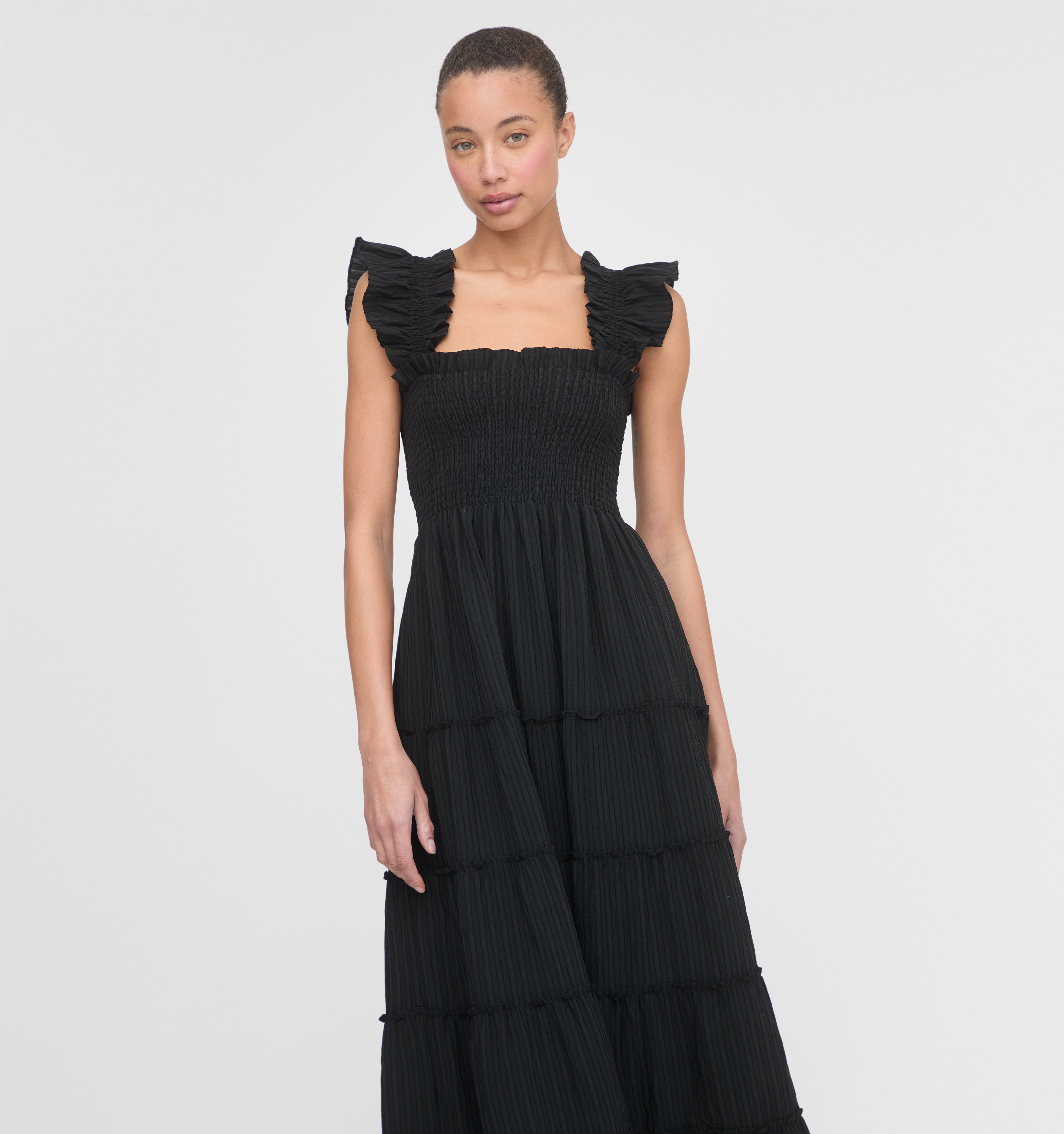 The Ellie Maxi Nap Dress - Black Tonal Seersucker