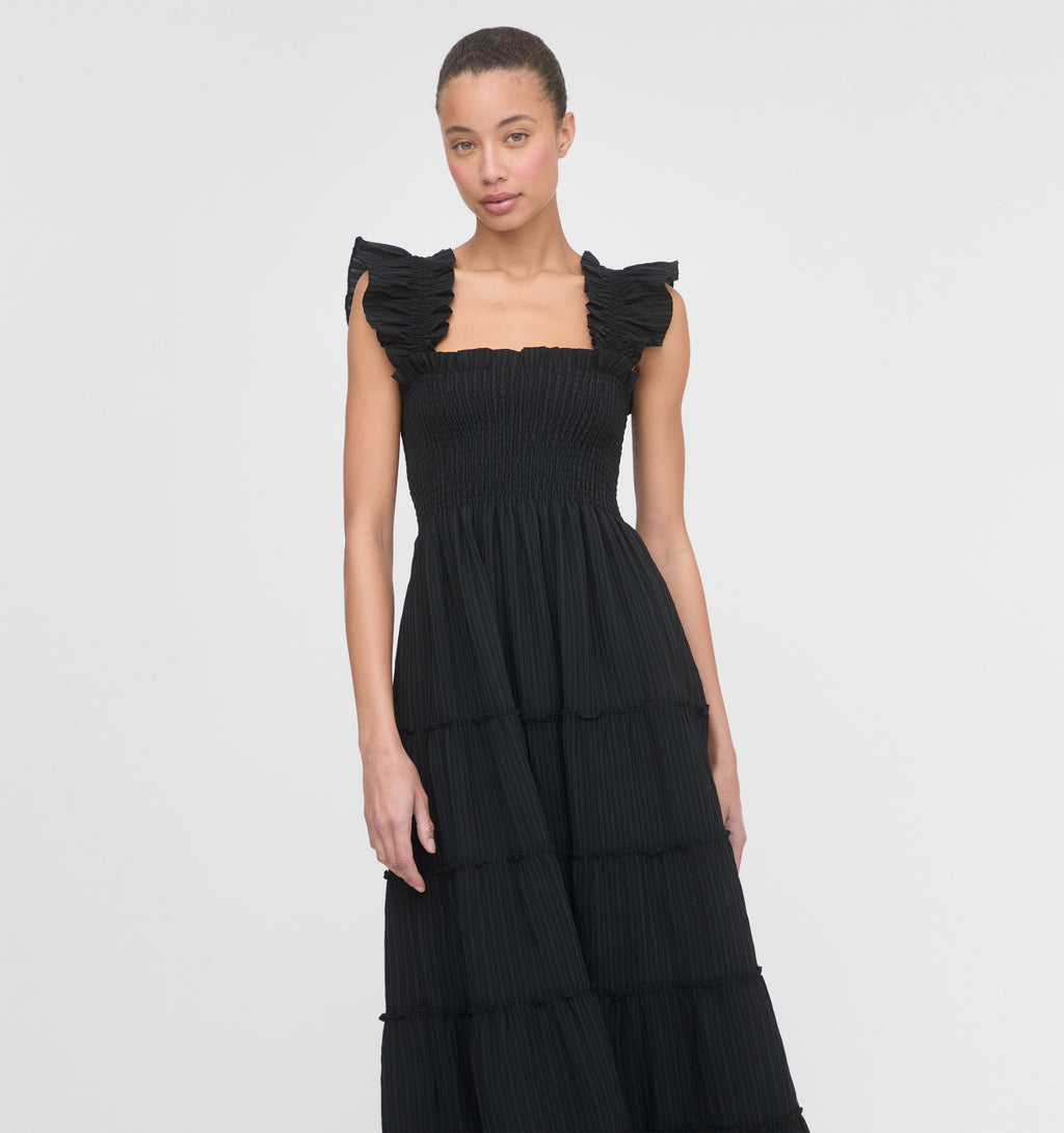 The Ellie Maxi Nap Dress - Black Tonal Seersucker Hill House Home The Ellie Maxi Nap Dress - Black Tonal Seersucker Hill House Home