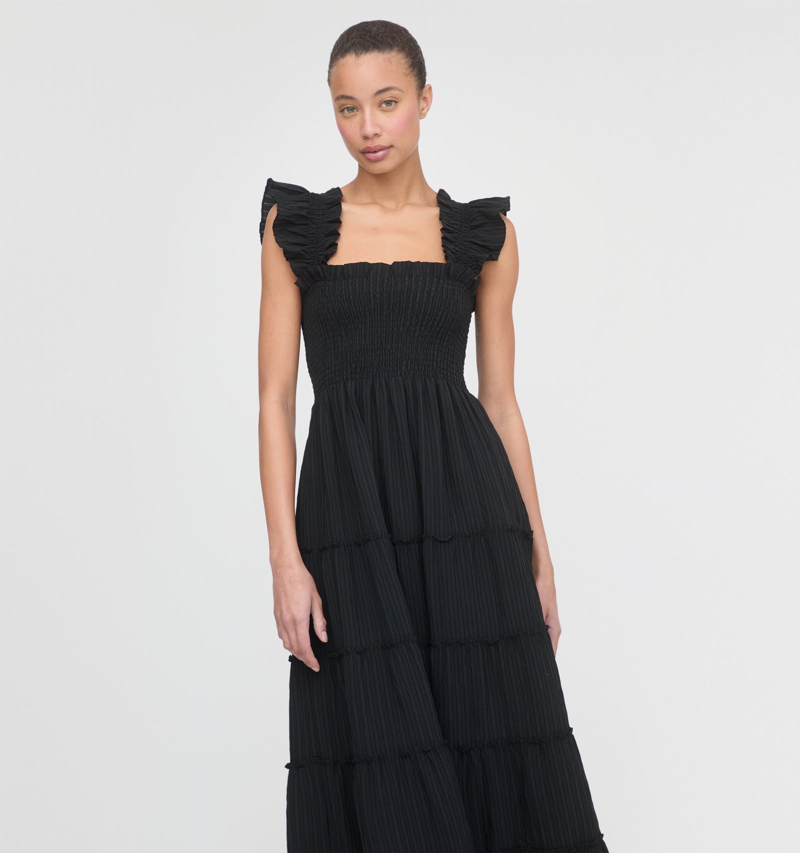 The Ellie Maxi Nap Dress - Black Tonal Seersucker Hill House Home The Ellie Maxi Nap Dress - Black Tonal Seersucker Hill House Home