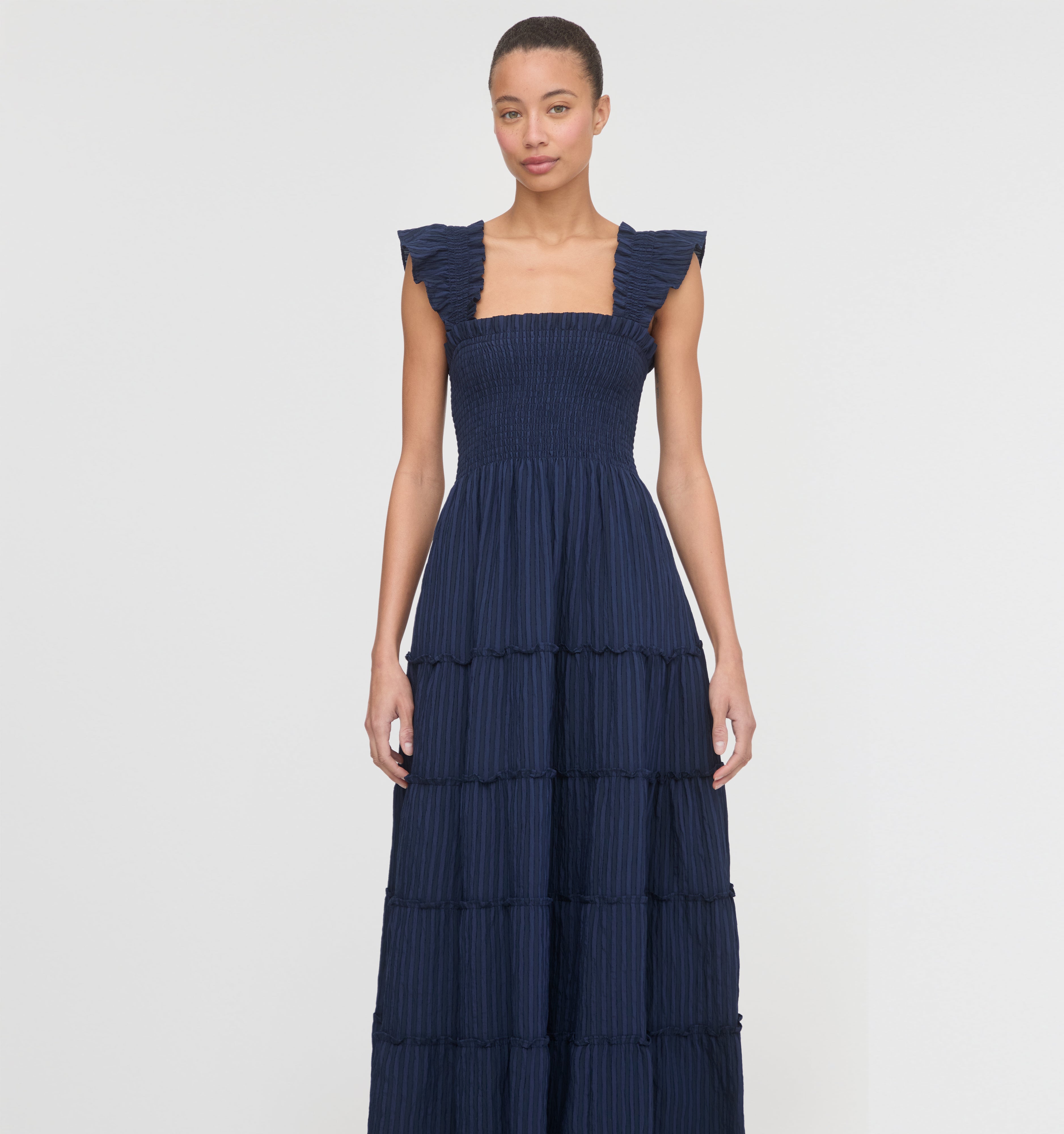 The Ellie Maxi Nap Dress - Navy Tonal Seersucker