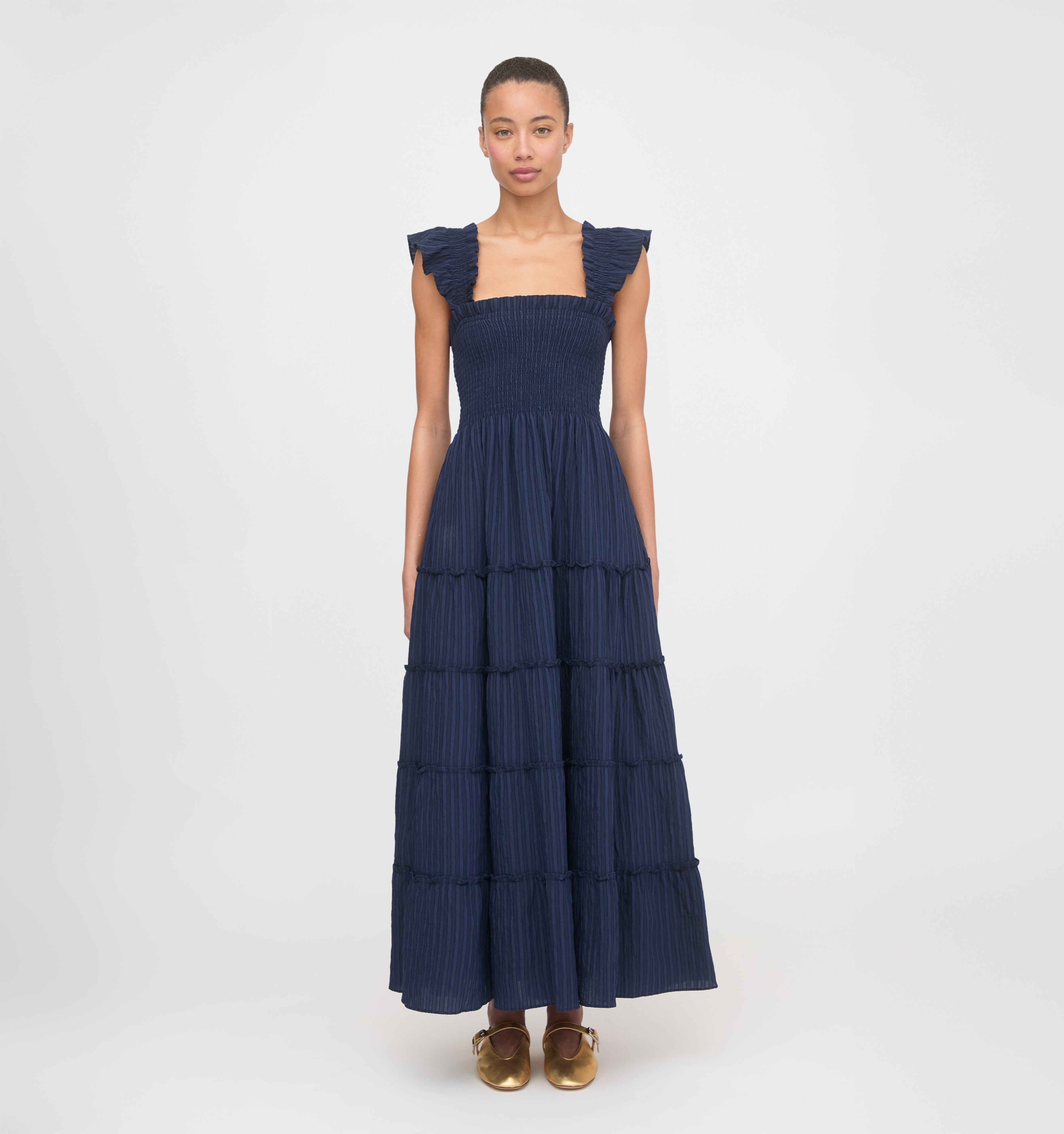 The Ellie Maxi Nap Dress - Navy Tonal Seersucker