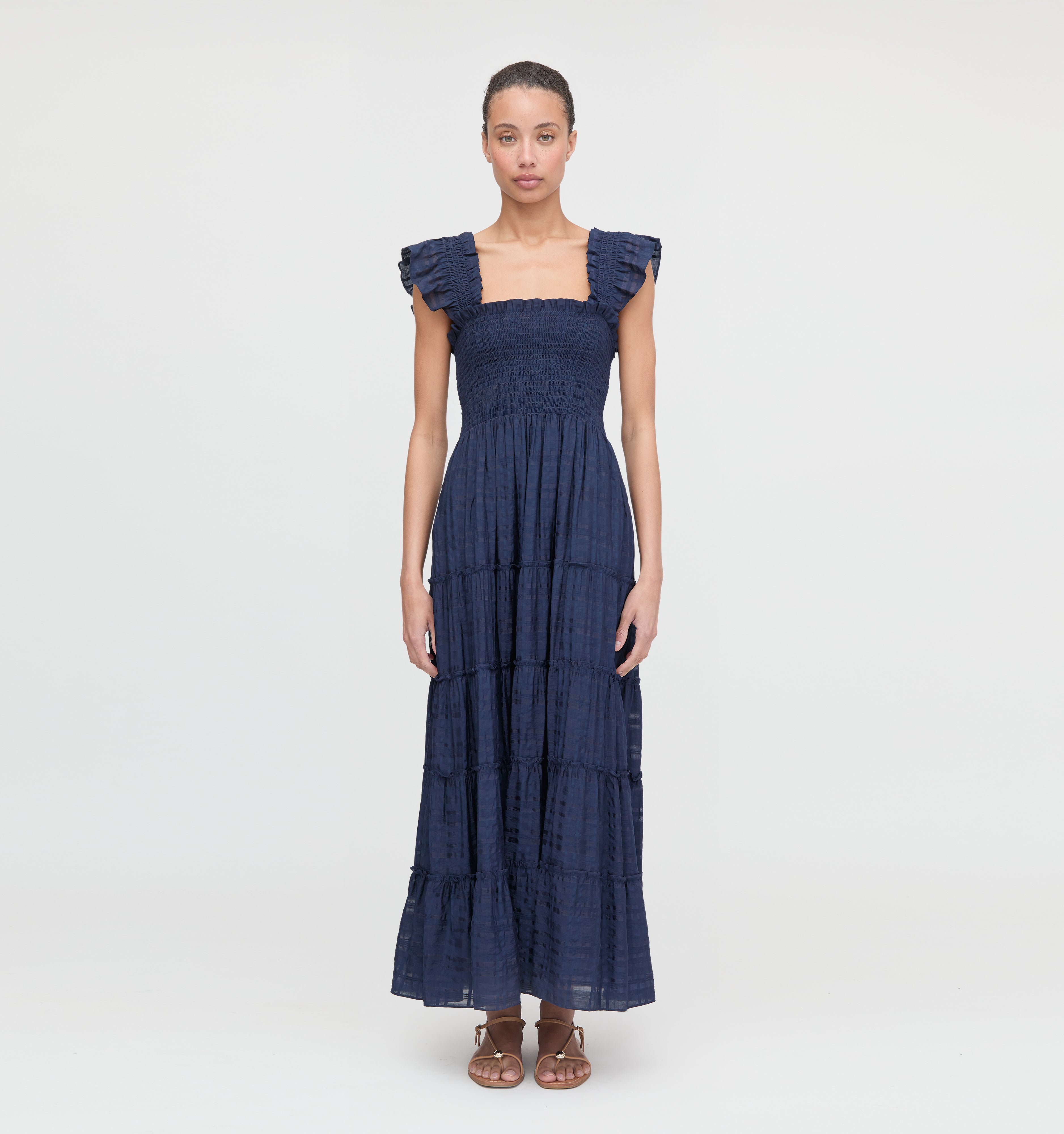 The Ellie Maxi Nap Dress - Navy Sheer Plaid – Hill House Home