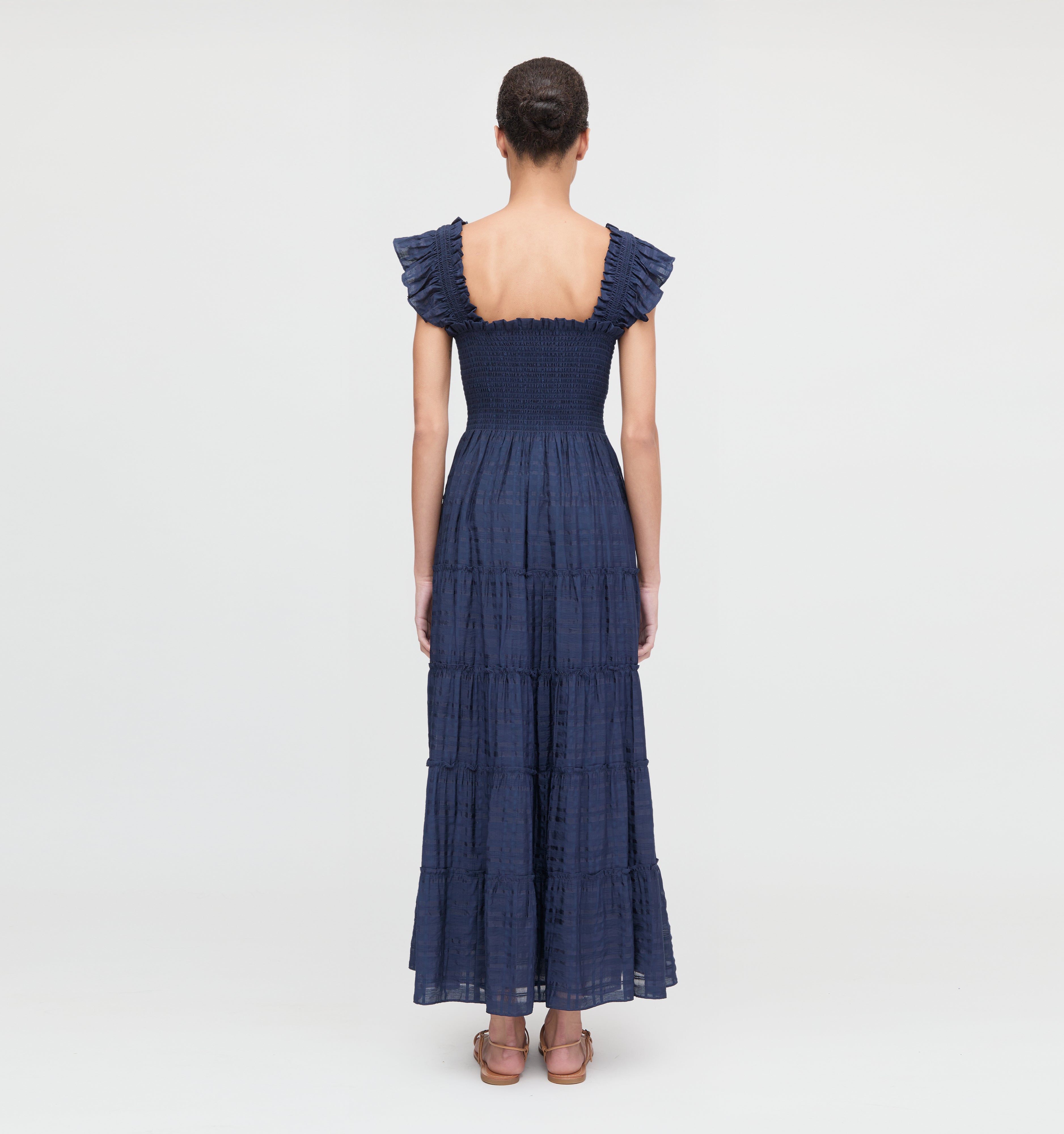 The Ellie Maxi Nap Dress - Navy Sheer Plaid