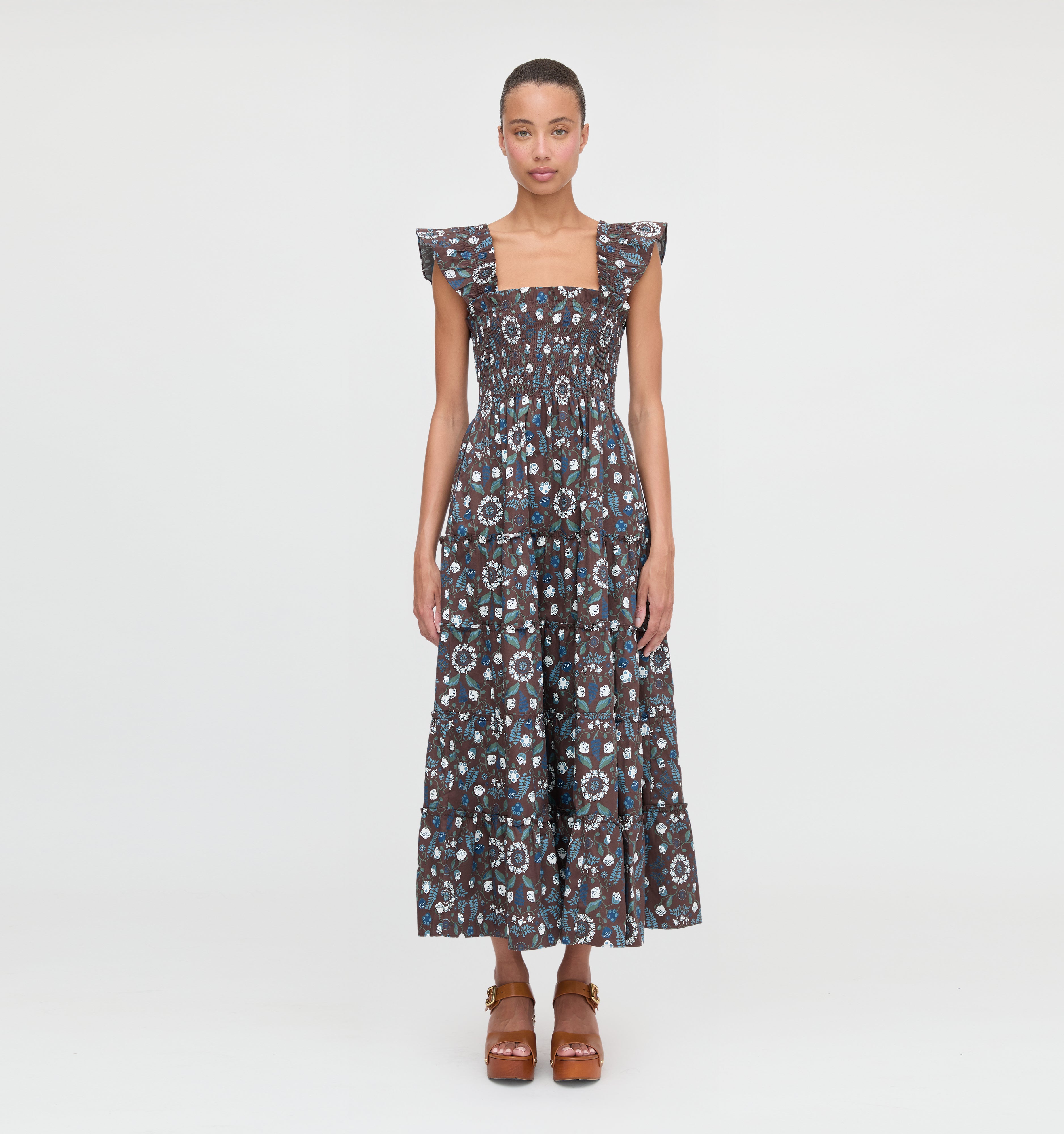 The Ellie Maxi Nap Dress - Chocolate Swedish Floral – Hill House Home