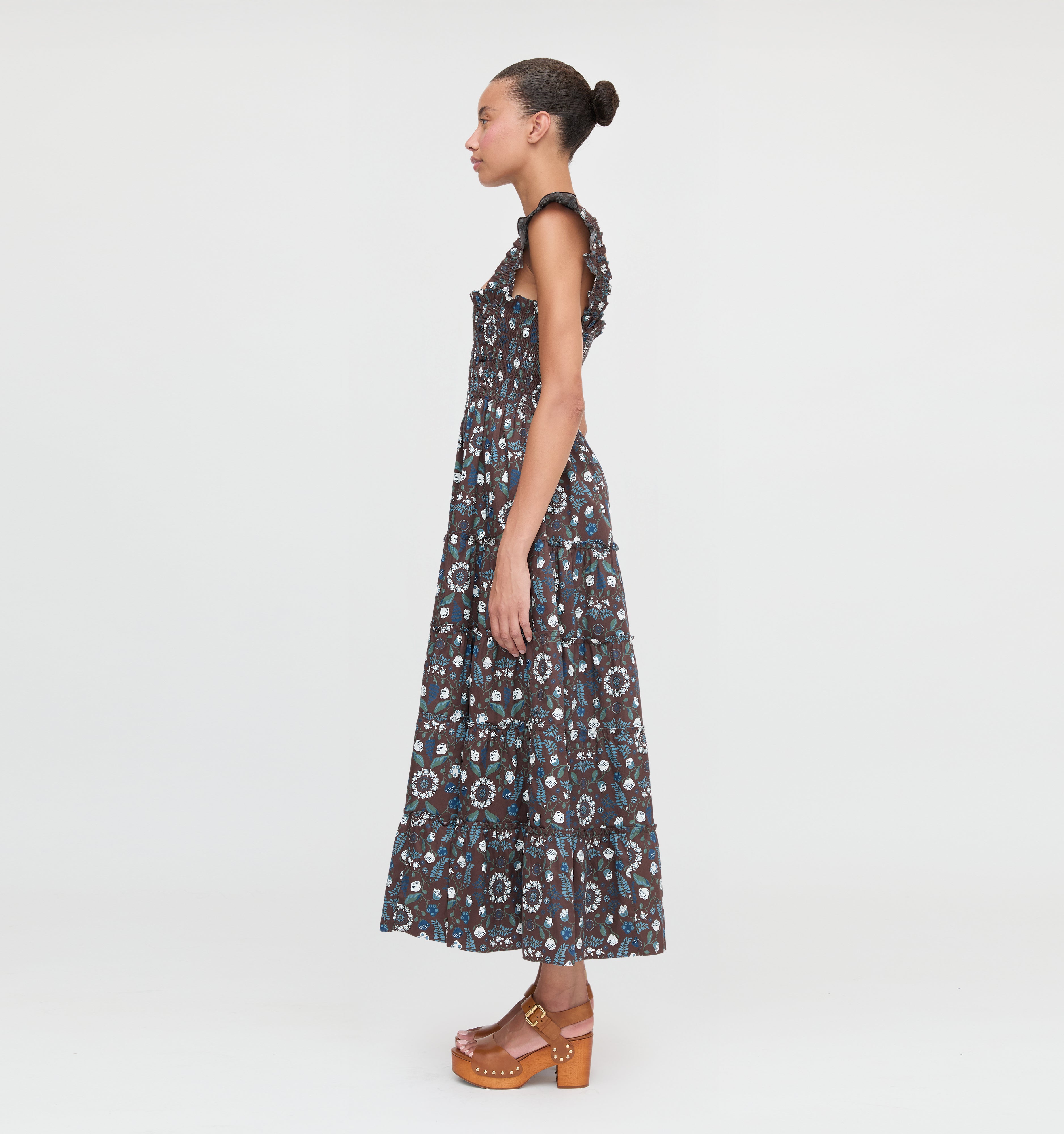 The Ellie Maxi Nap Dress - Chocolate Swedish Floral – Hill House Home