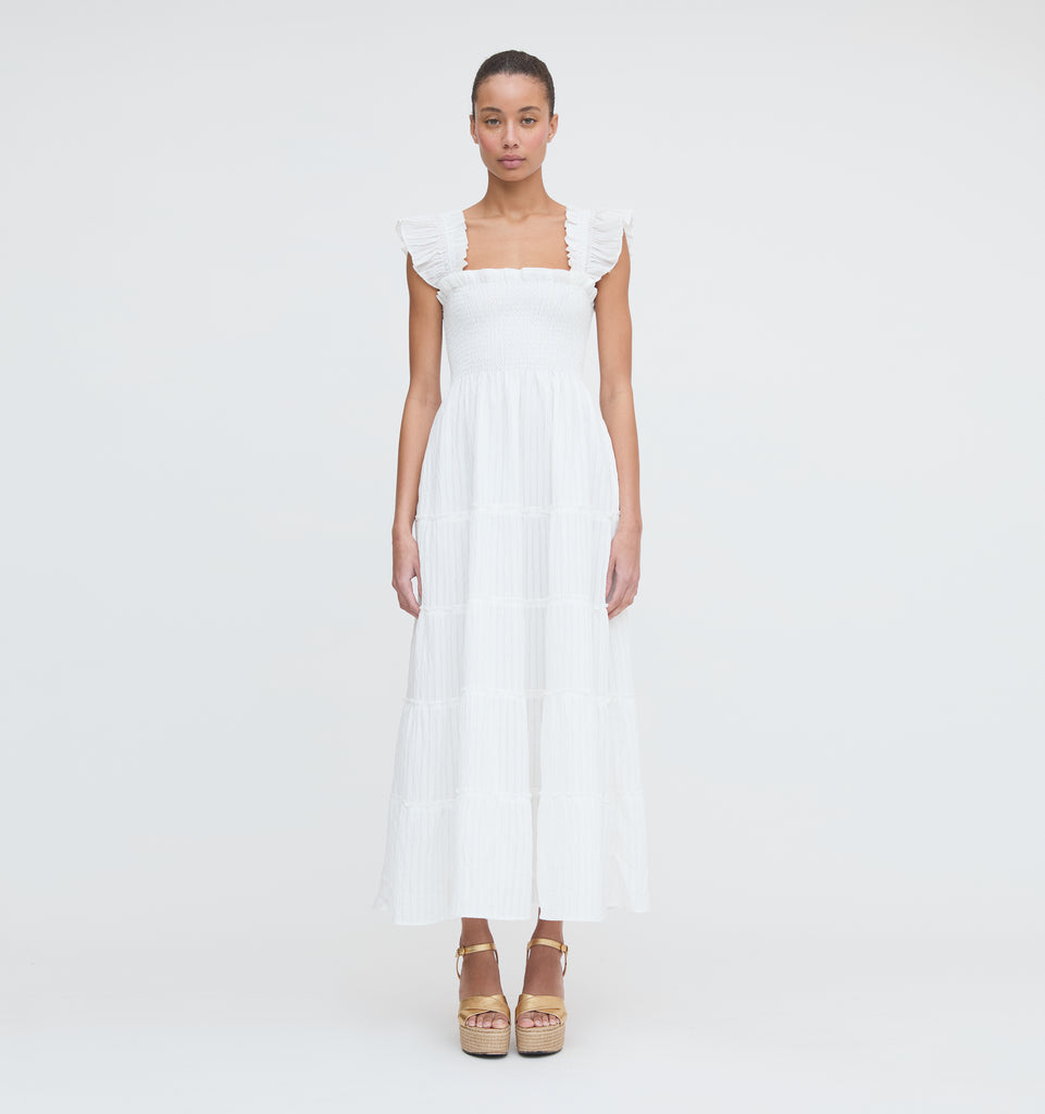 The Ellie Maxi Nap Dress - White Tonal Seersucker – Hill