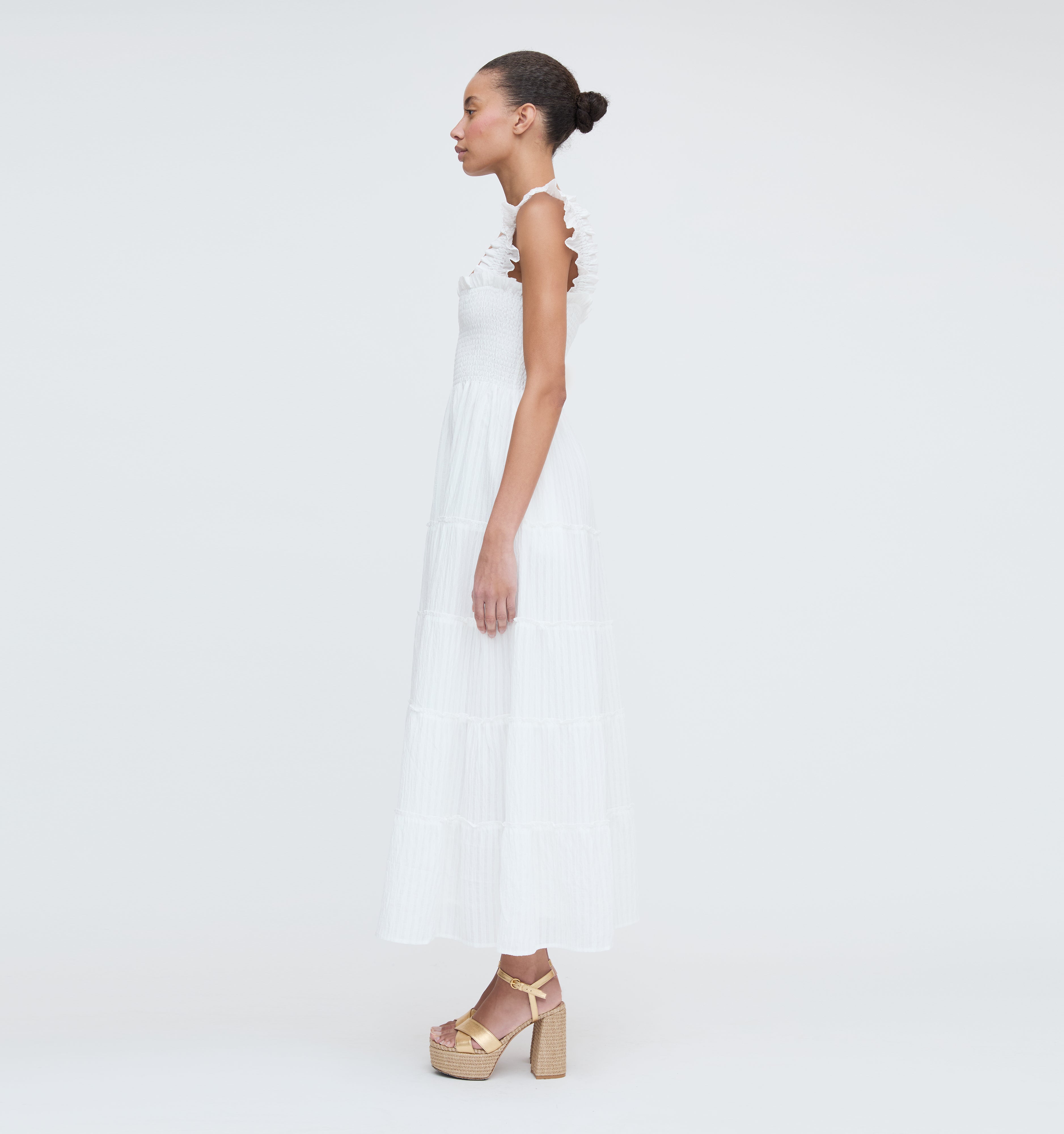 The Ellie Maxi Nap Dress - White Tonal Seersucker