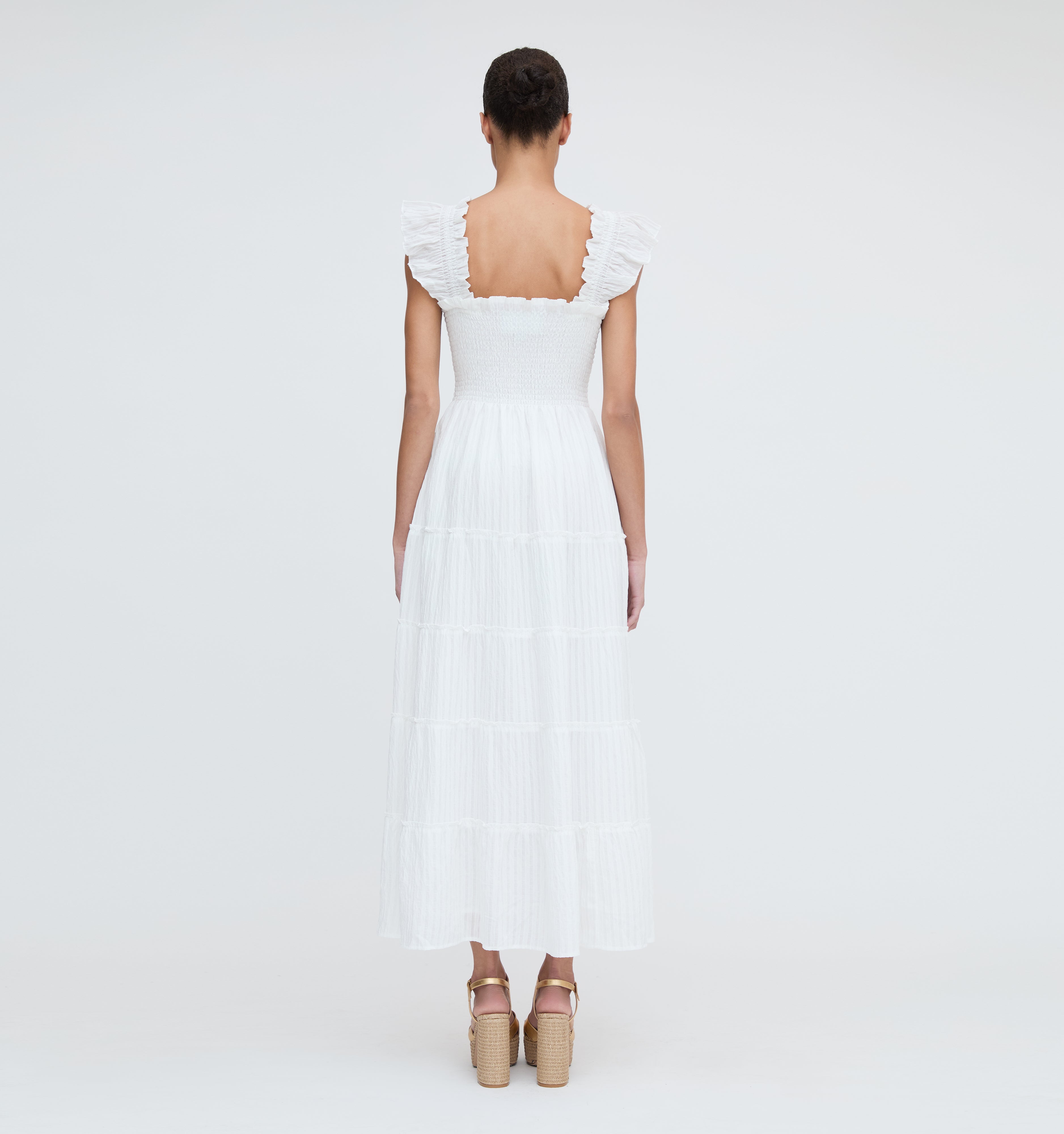 The Ellie Maxi Nap Dress - White Tonal Seersucker