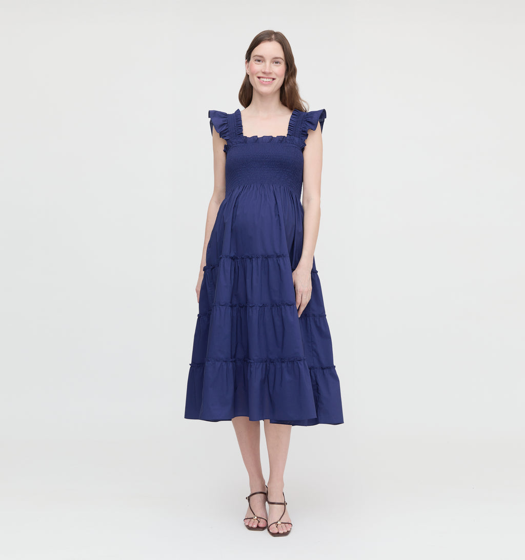 The Maternity Ellie Nap Dress Navy Cotton | S