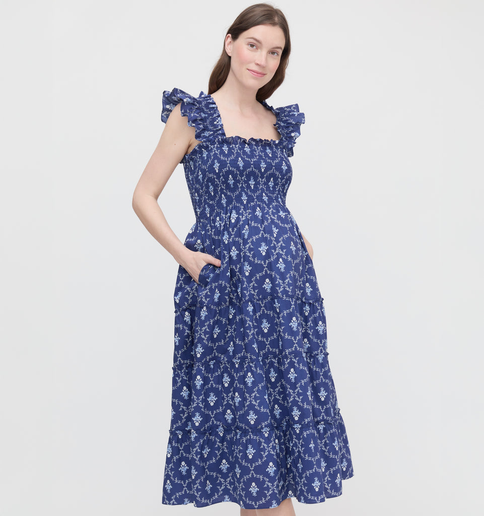 The Maternity Ellie Nap Dress - Navy Trellis – Hill House Home