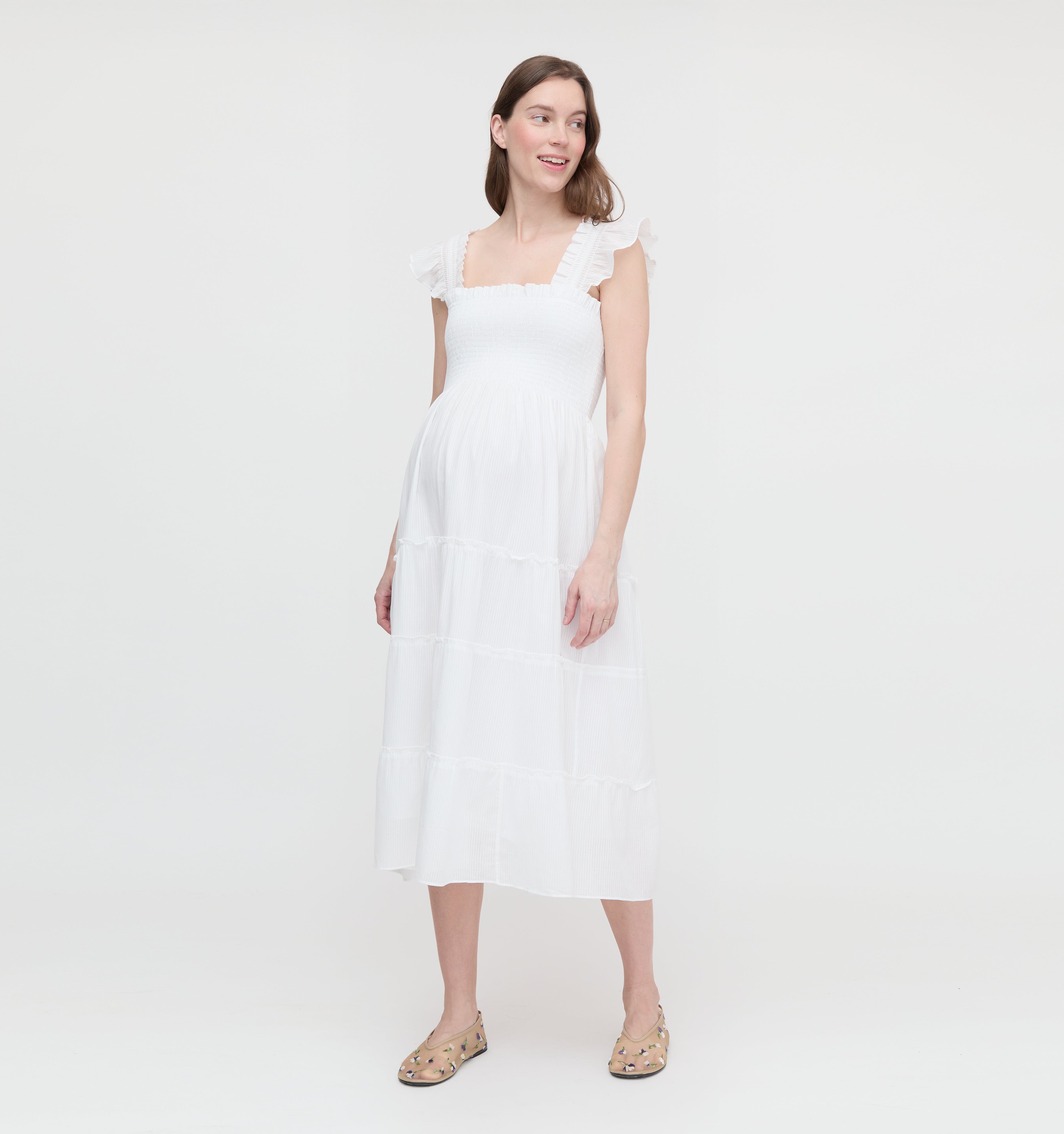 The Maternity Ellie Nap Dress - White Shadow Stripe