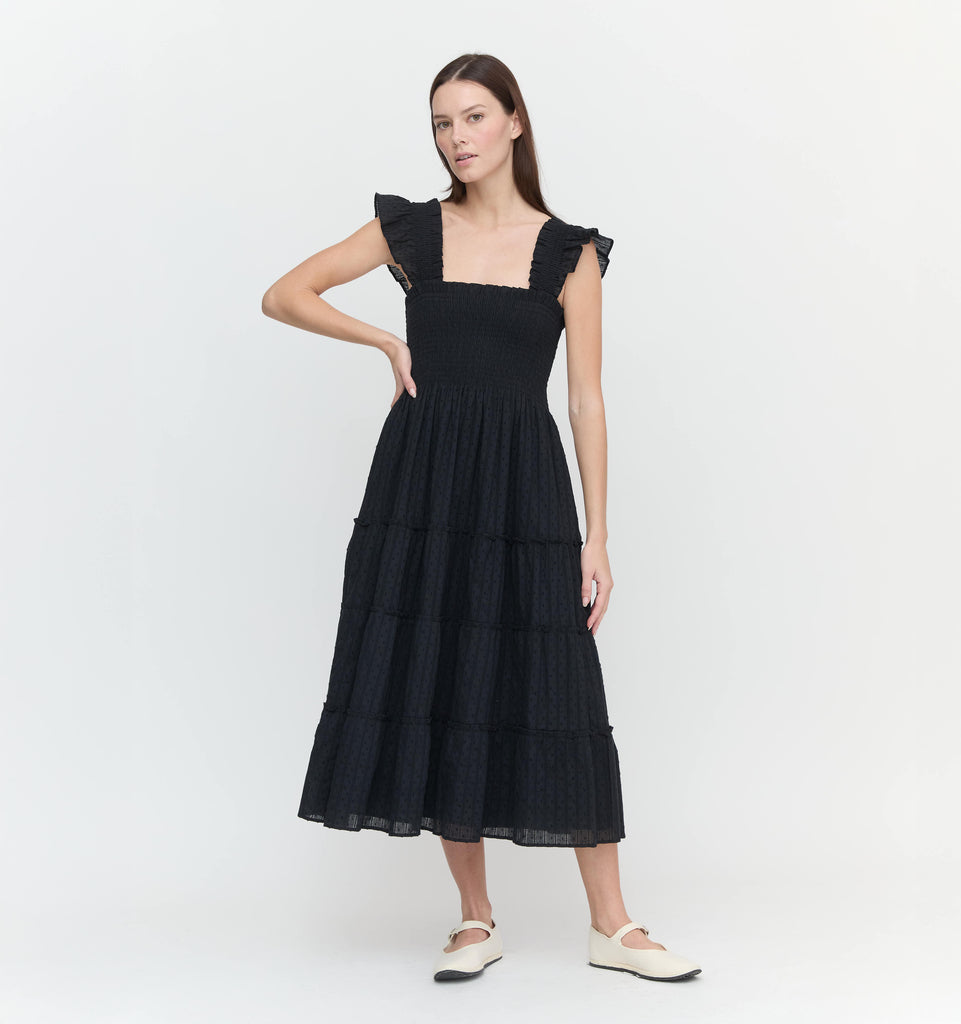 The Ellie Nap Dress - Black Linear Swiss Dot – Hill House Home