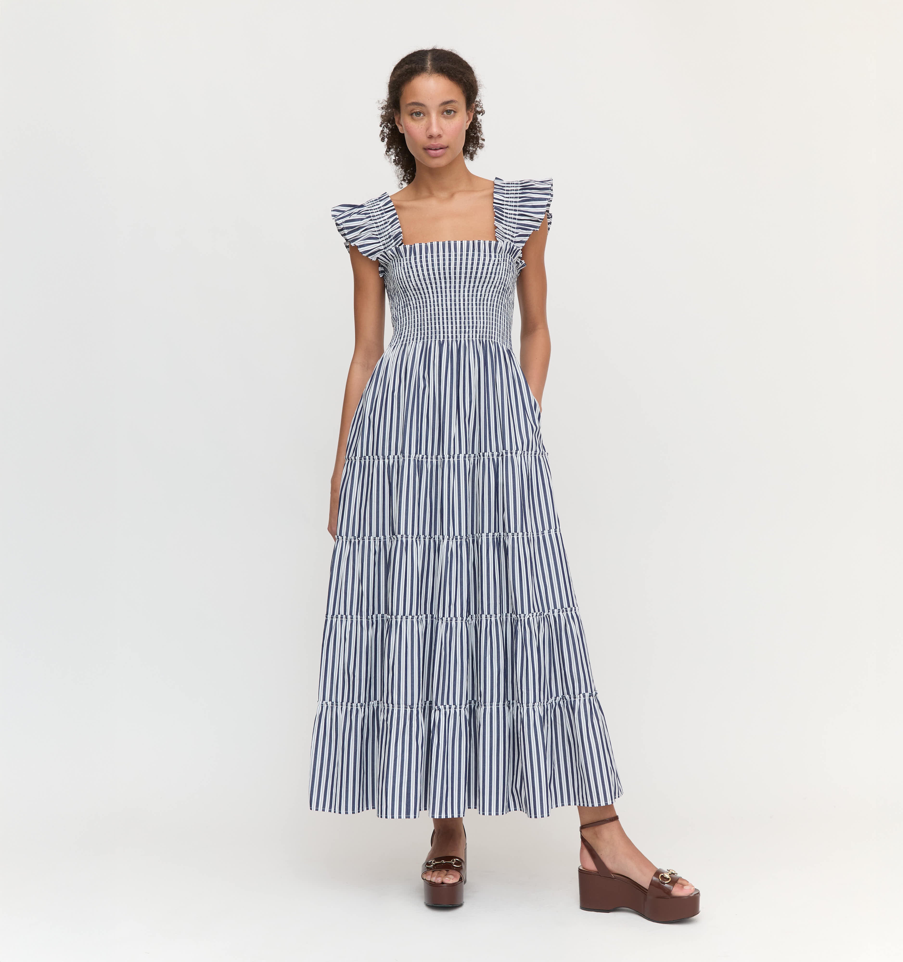The Ellie Maxi Nap Dress - Navy Stripe – Hill House Home