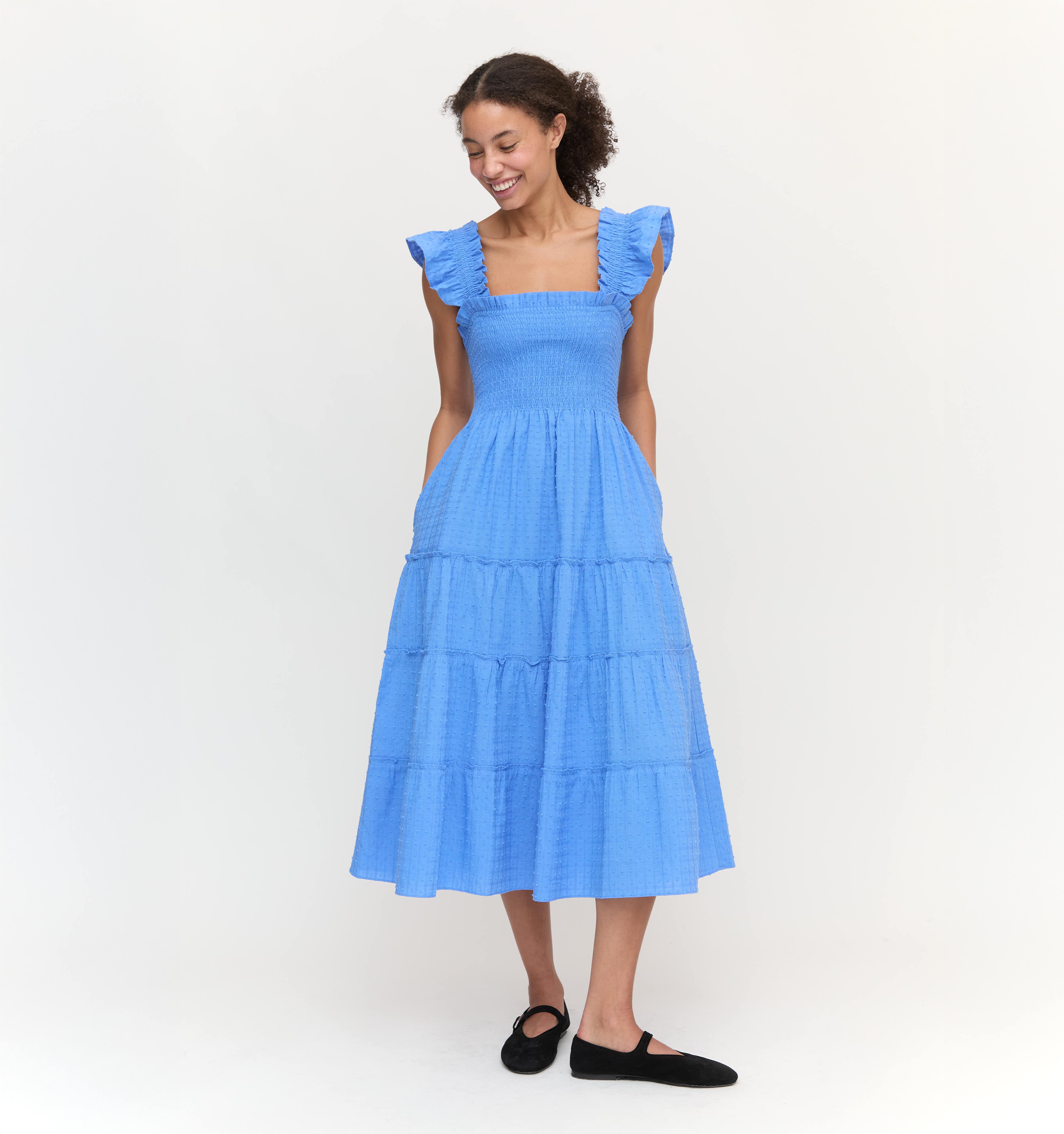 The Ellie Nap Dress - Hydrangea Blue Textured Clip Dot