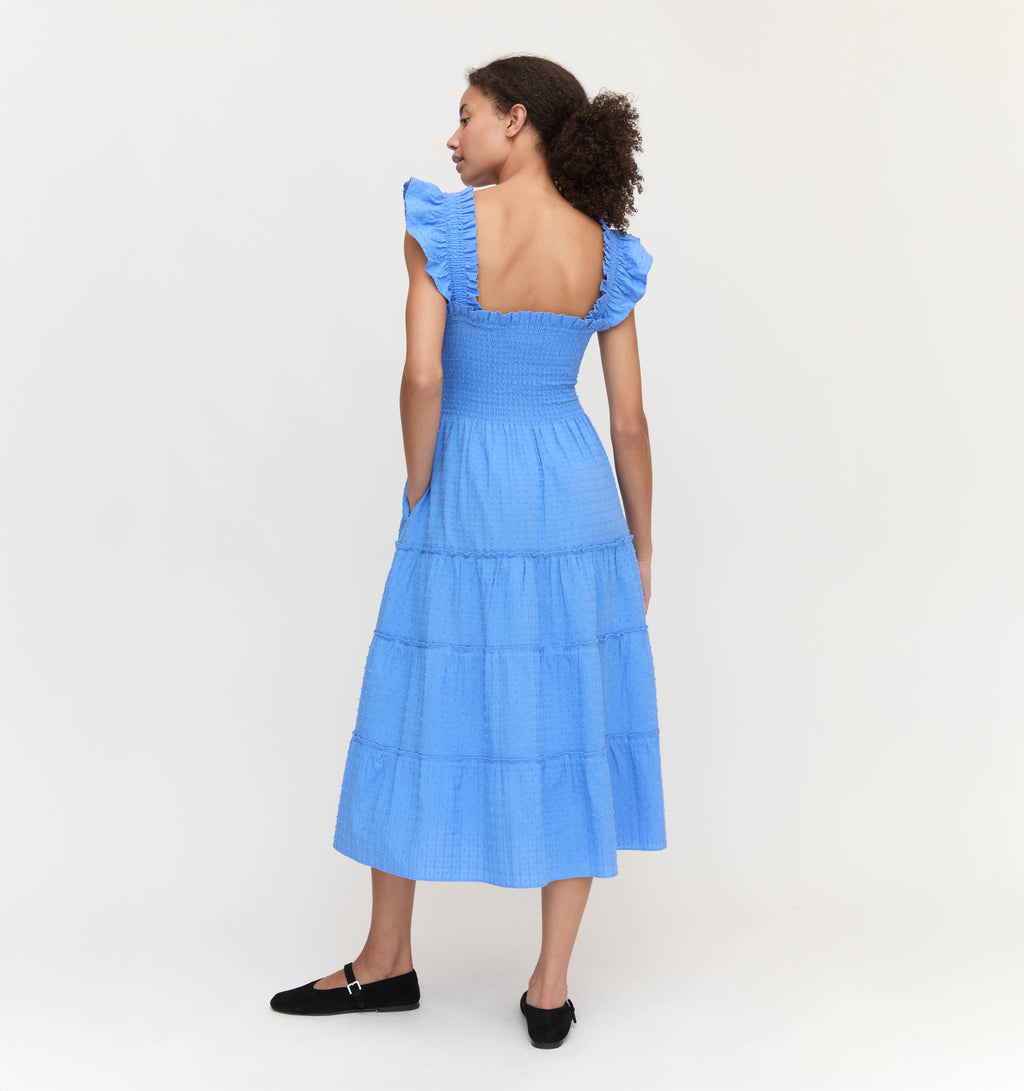 blue halter neck dress Chiffon Ball Gown With Tiered Ruffle Skirt And Corset Top