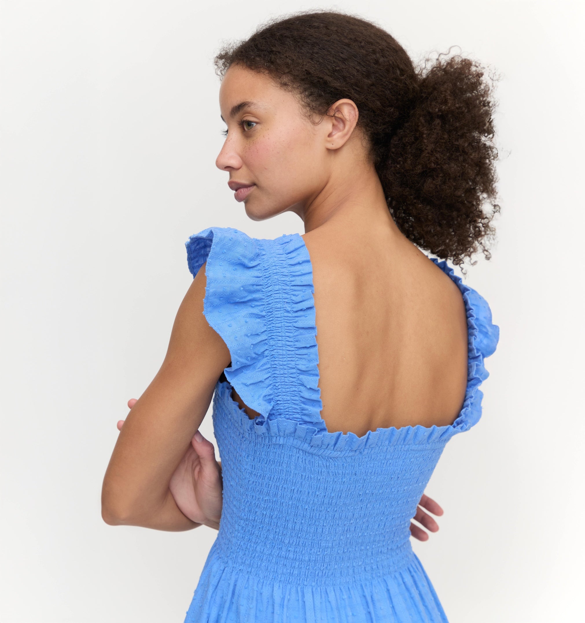 The Ellie Nap Dress - Hydrangea Blue Textured Clip Dot