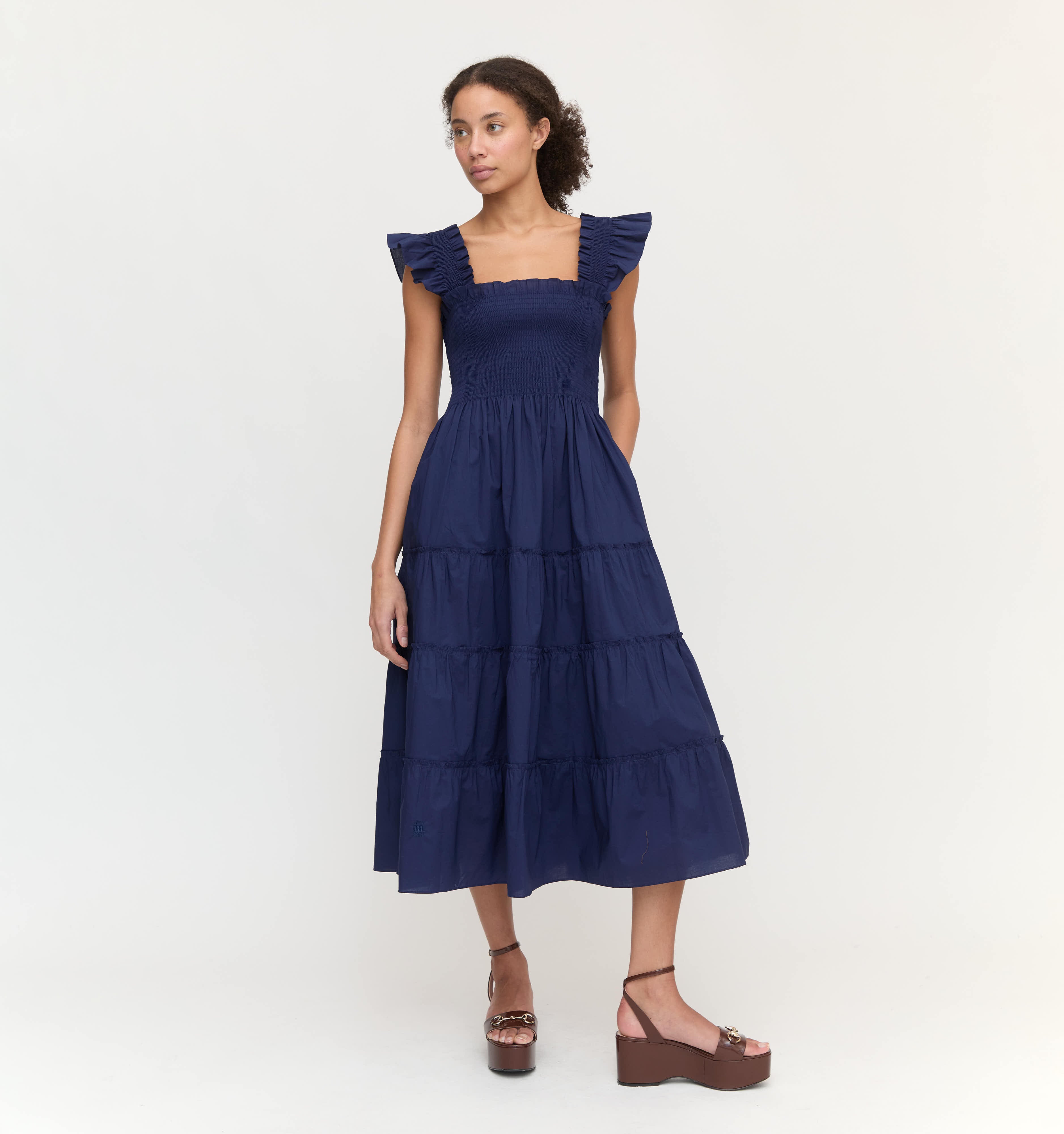 The Ellie Nap Dress - Navy Poplin – Hill House Home
