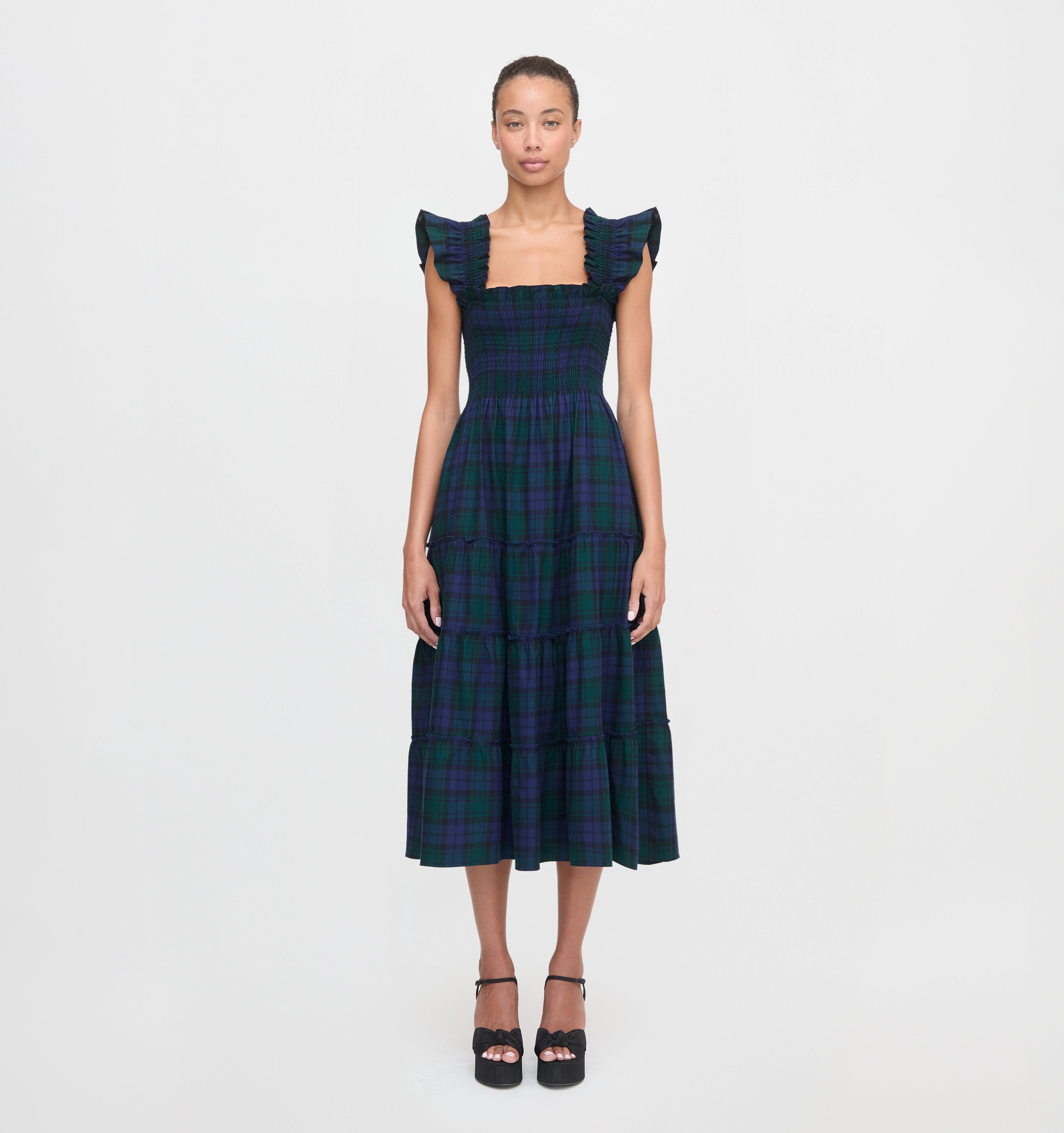 The Ellie Nap Dress in Blackwatch Tartan color: Blackwatch Tartan