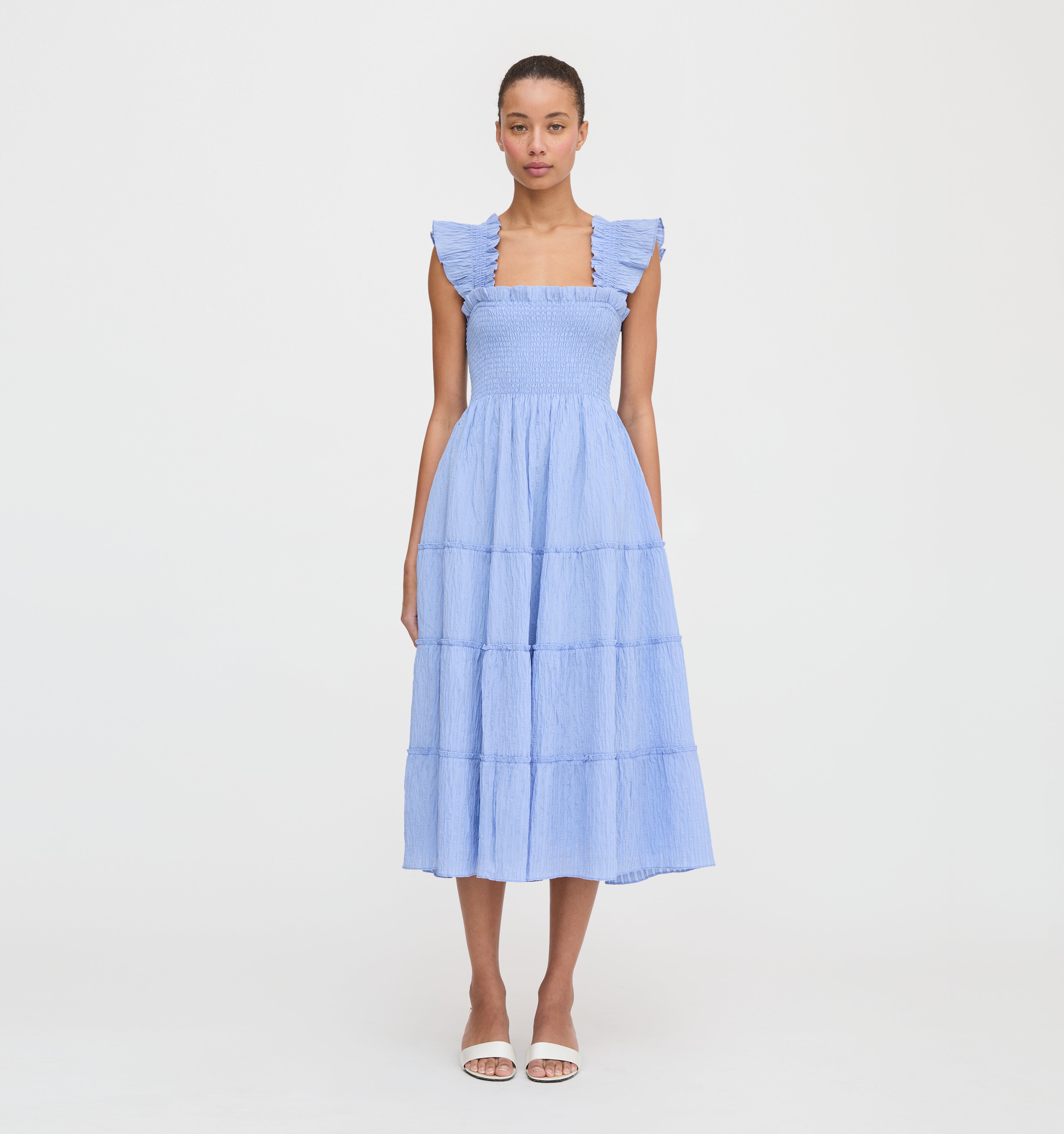 The Ellie Nap Dress - Bluebird Tonal Seersucker – Hill House Home