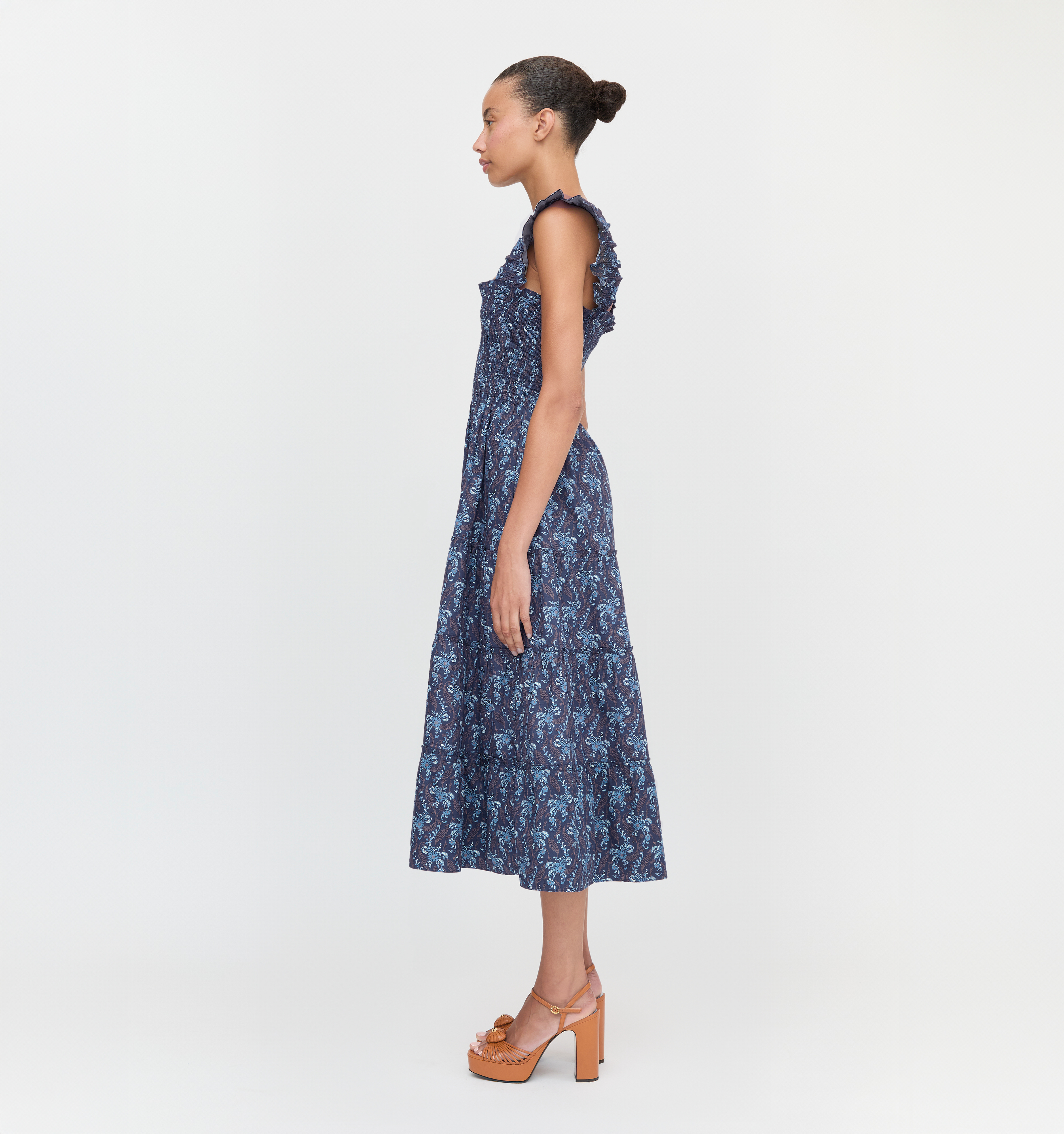 The Ellie Nap Dress in Navy Cala Paisley color: Navy Cala Paisley