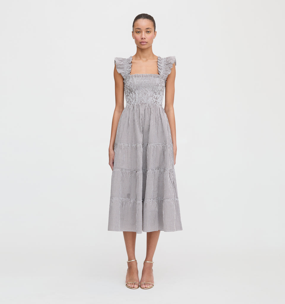 House on the hill チェック柄ロンパース The Ellie Nap Dress - Chocolate Gingham – Hill House Home