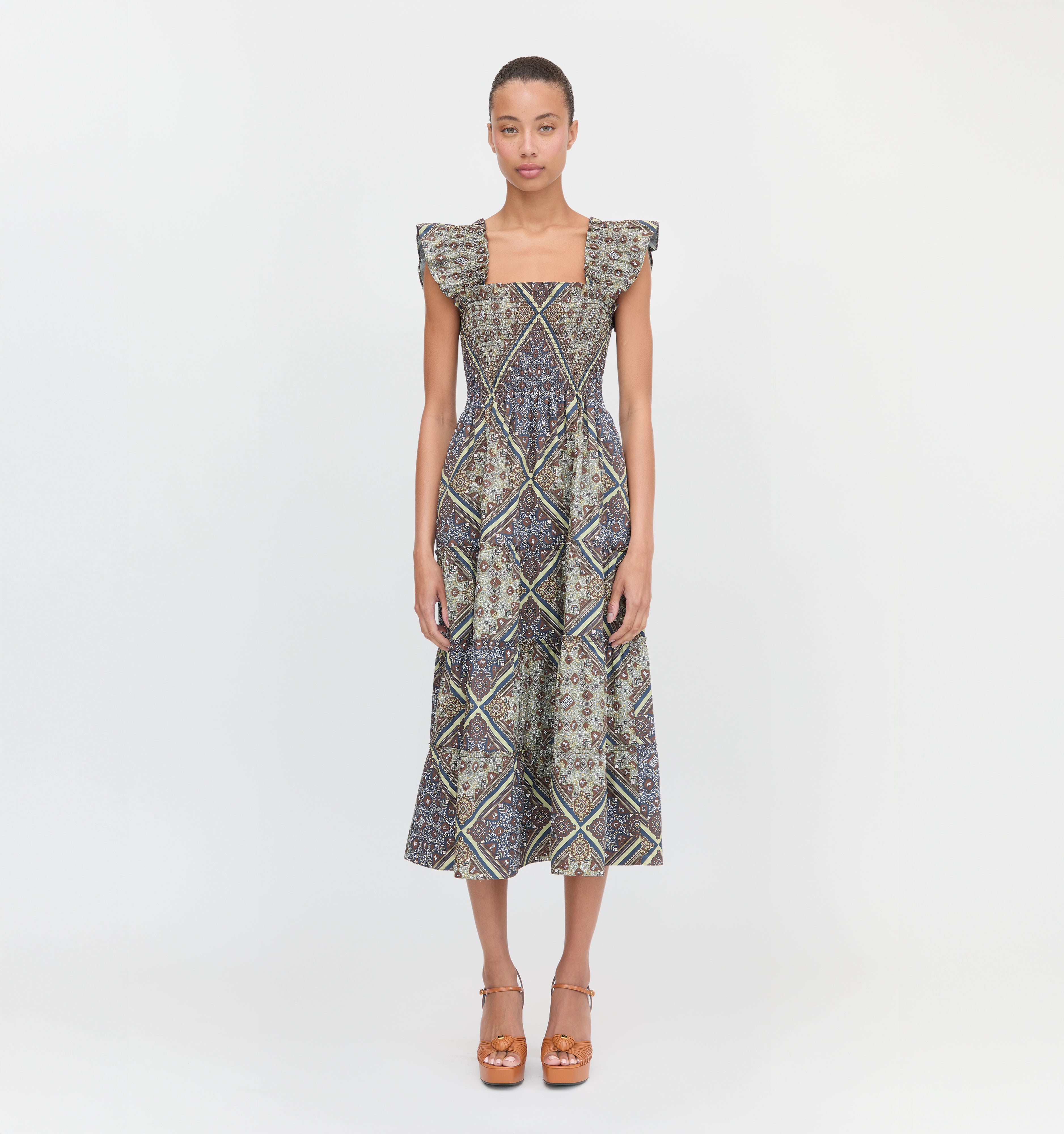 The Ellie Nap Dress in Olive Equestrian Scarf color: Olive Equestrian Scarf