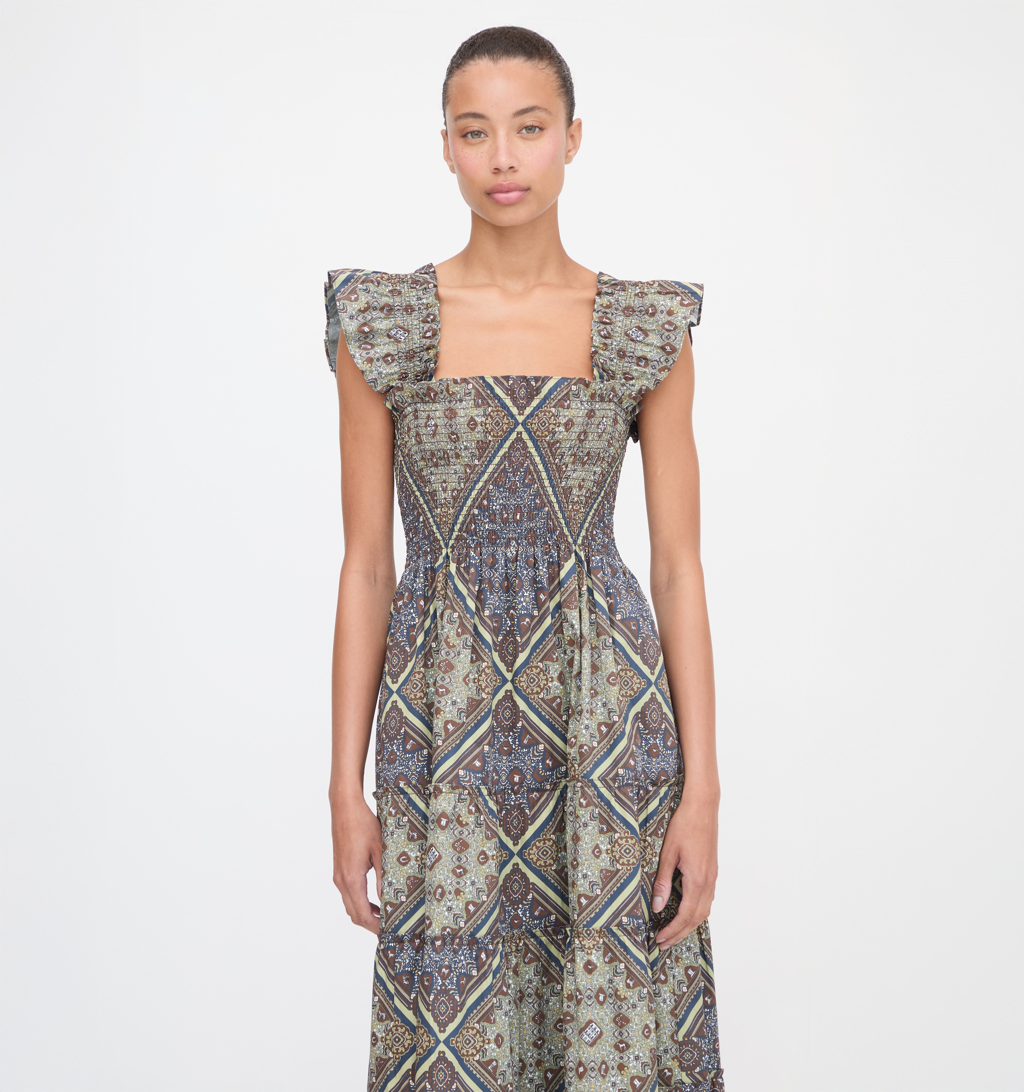 The Ellie Nap Dress in Olive Equestrian Scarf color: Olive Equestrian Scarf