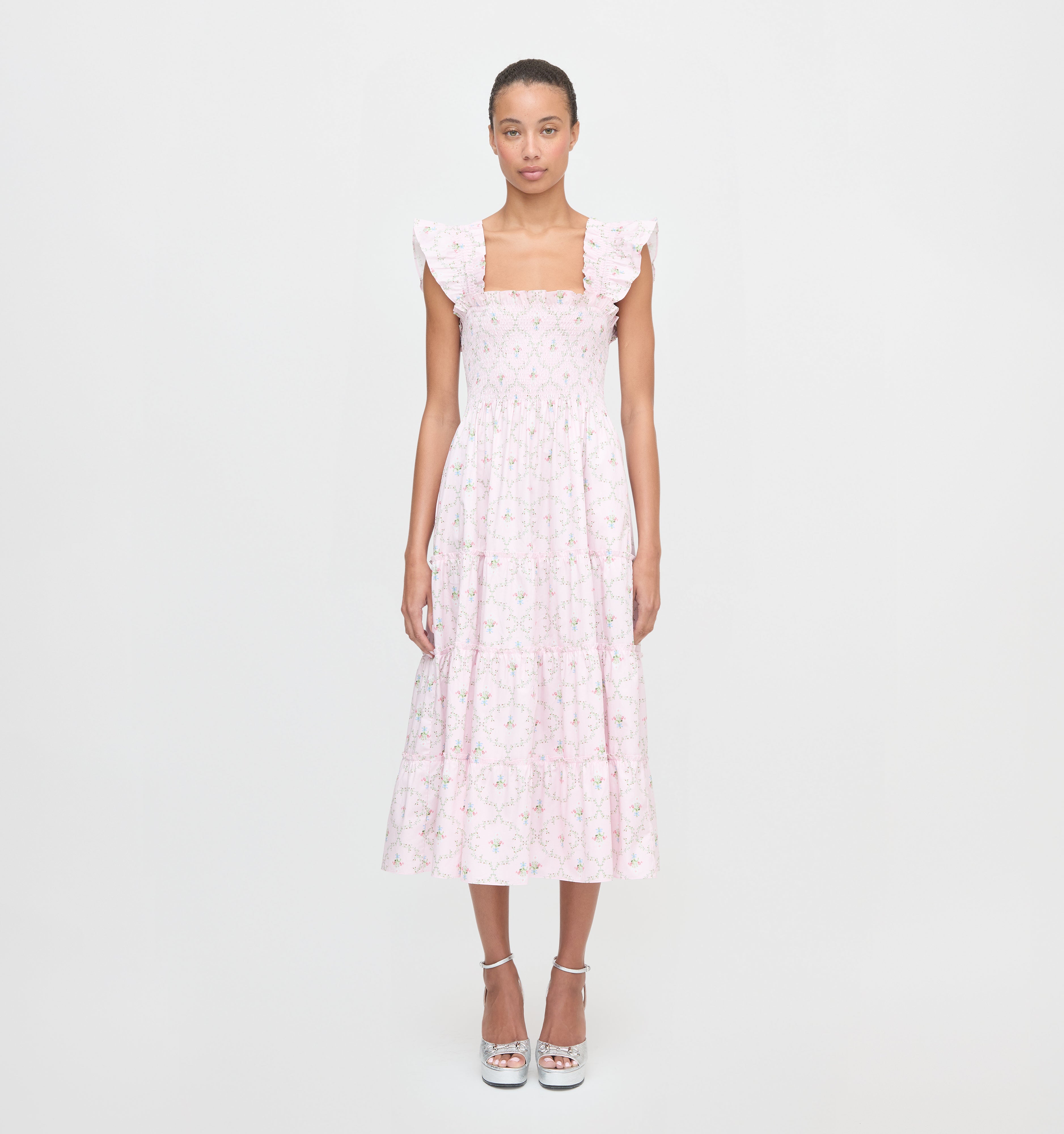 The Ellie Nap Dress - Light Pink Trellis
