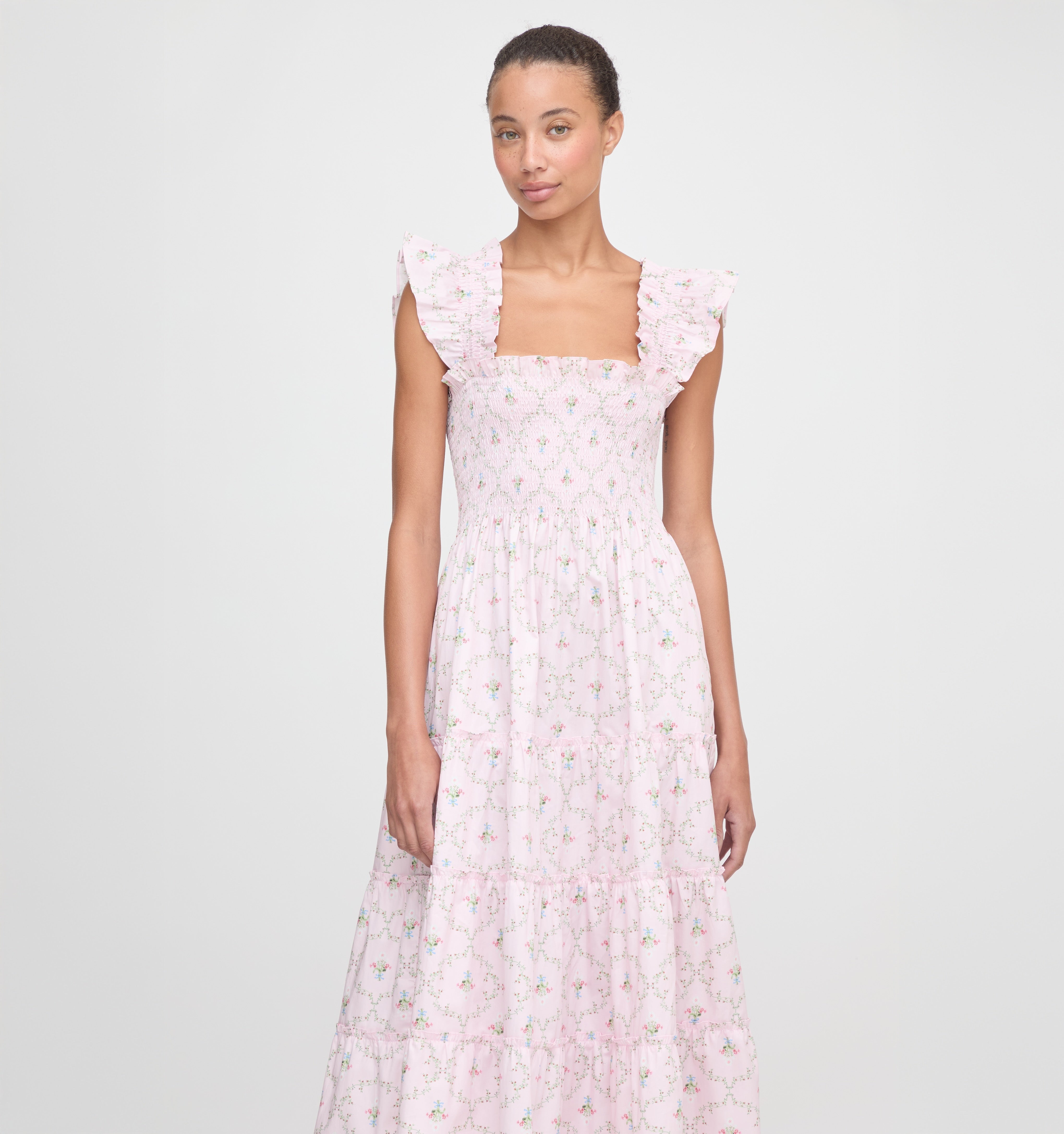 The Ellie Nap Dress - Light Pink Trellis