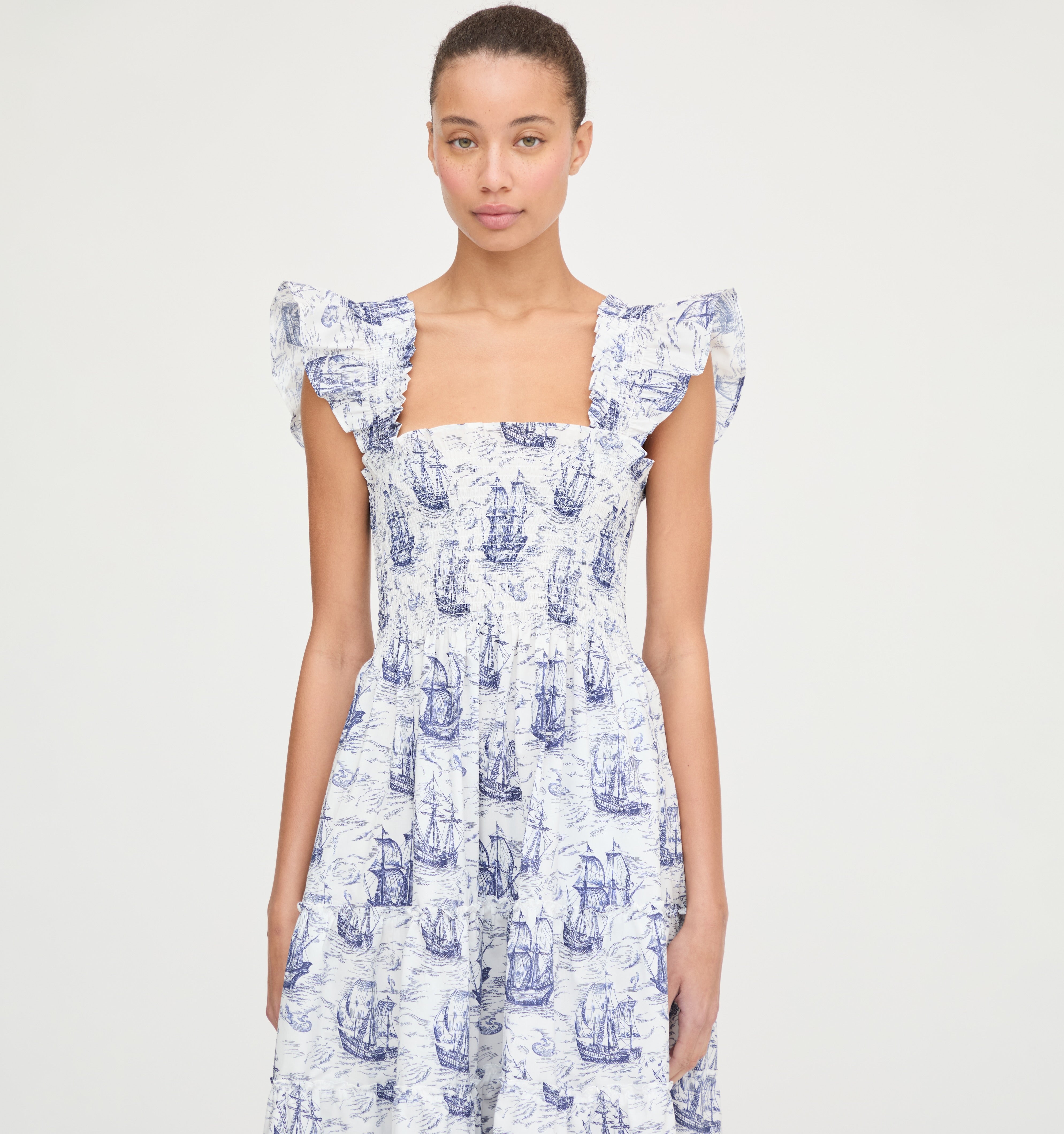 The Ellie Nap Dress - Navy Mariner's Toile