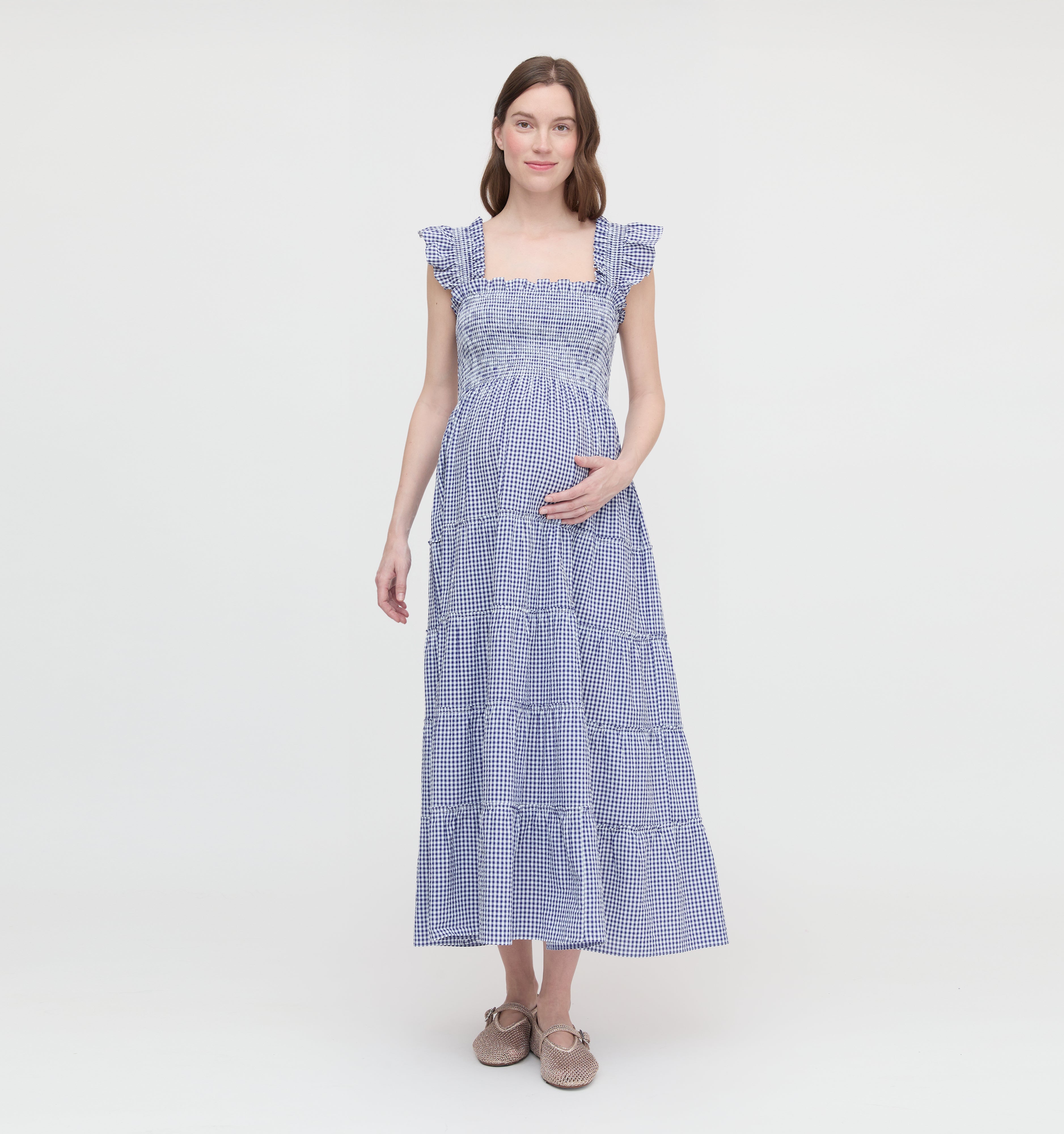 The Maternity Ellie Maxi Nap Dress - Navy Gingham