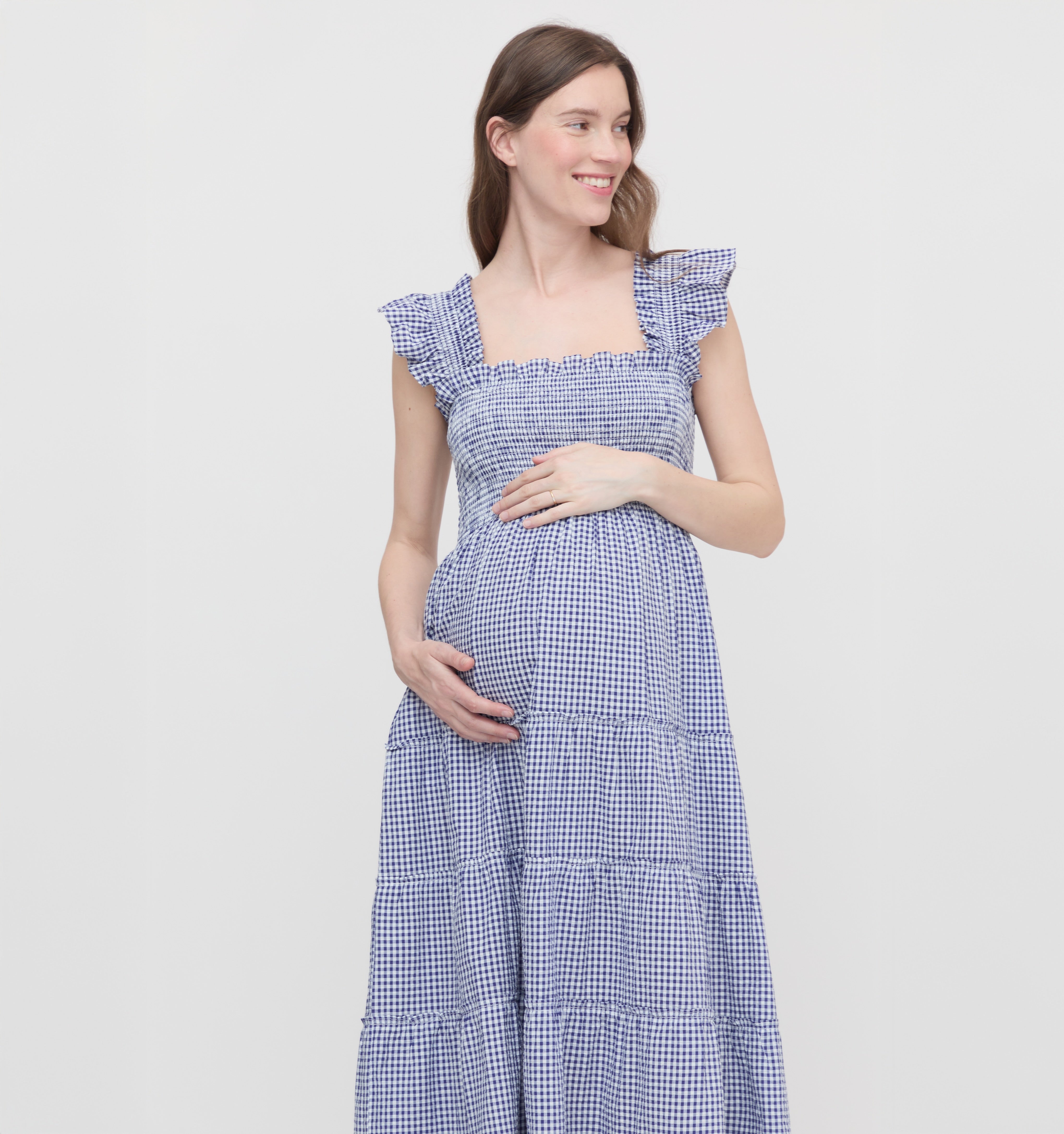 The Maternity Ellie Maxi Nap Dress - Navy Gingham