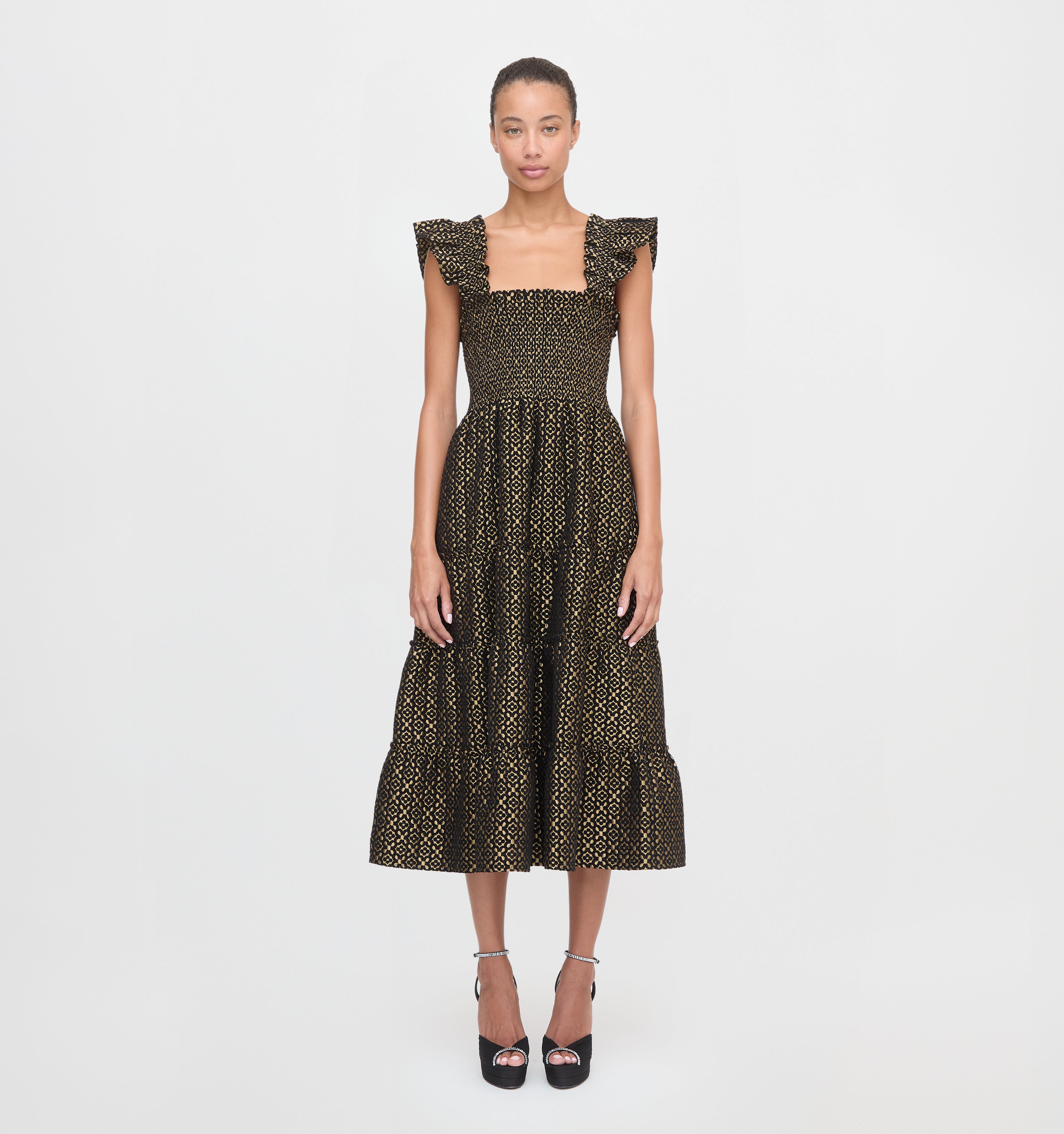 The Ellie Nap Dress in Metallic Brocade color: Metallic Brocade