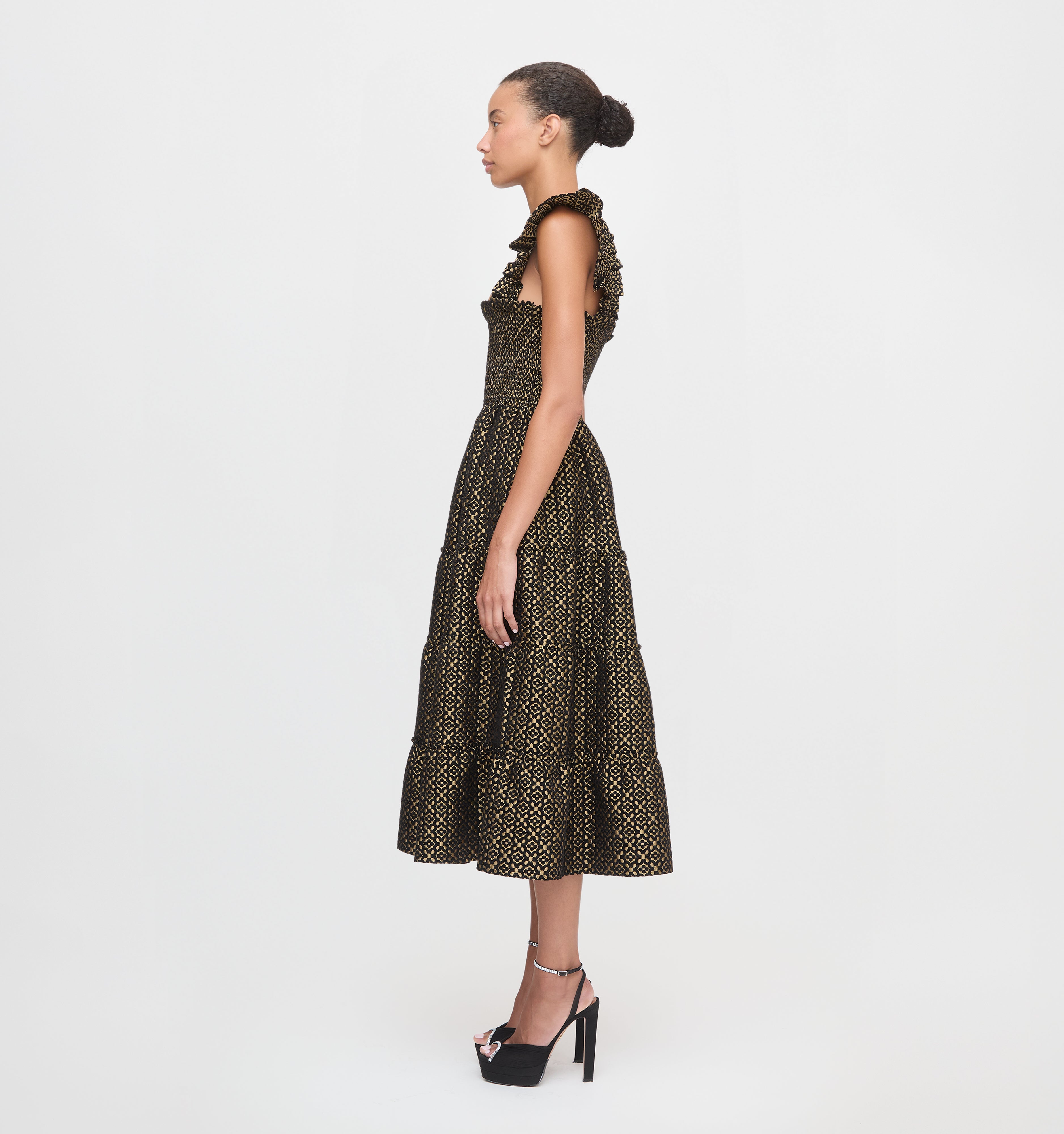 The Ellie Nap Dress in Metallic Brocade color: Metallic Brocade