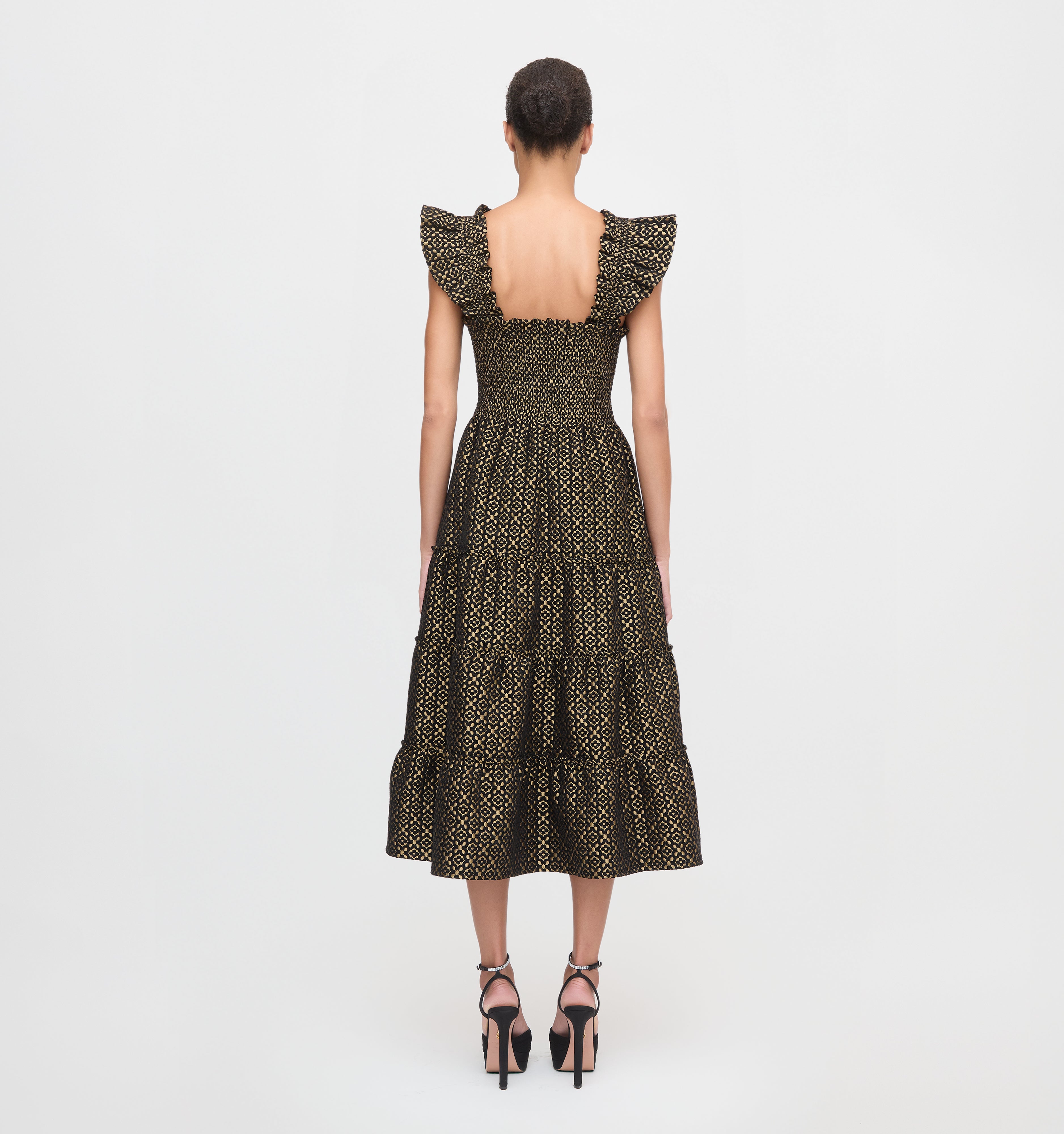 The Ellie Nap Dress in Metallic Brocade color: Metallic Brocade
