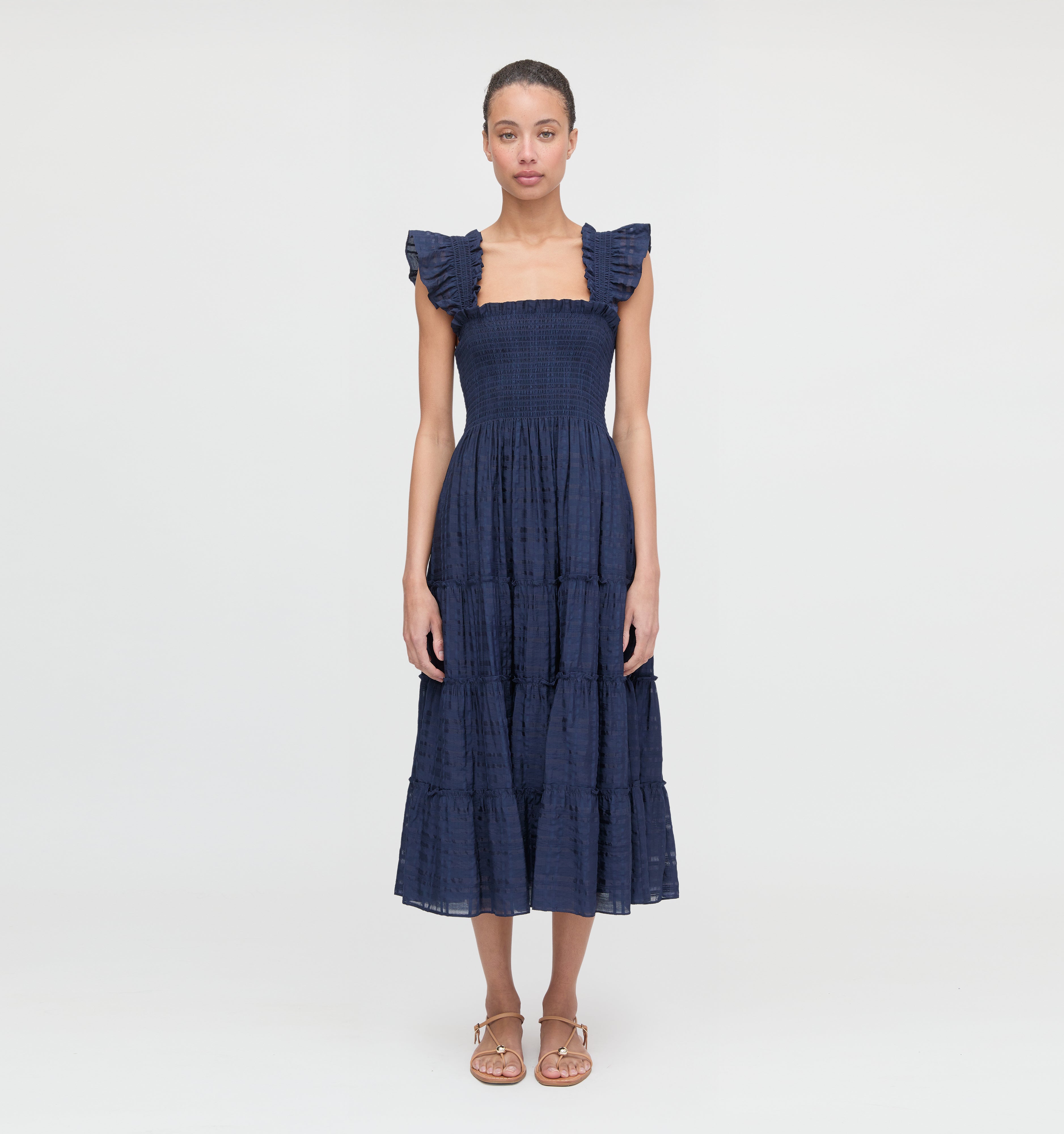 The Ellie Nap Dress - Navy Sheer Plaid
