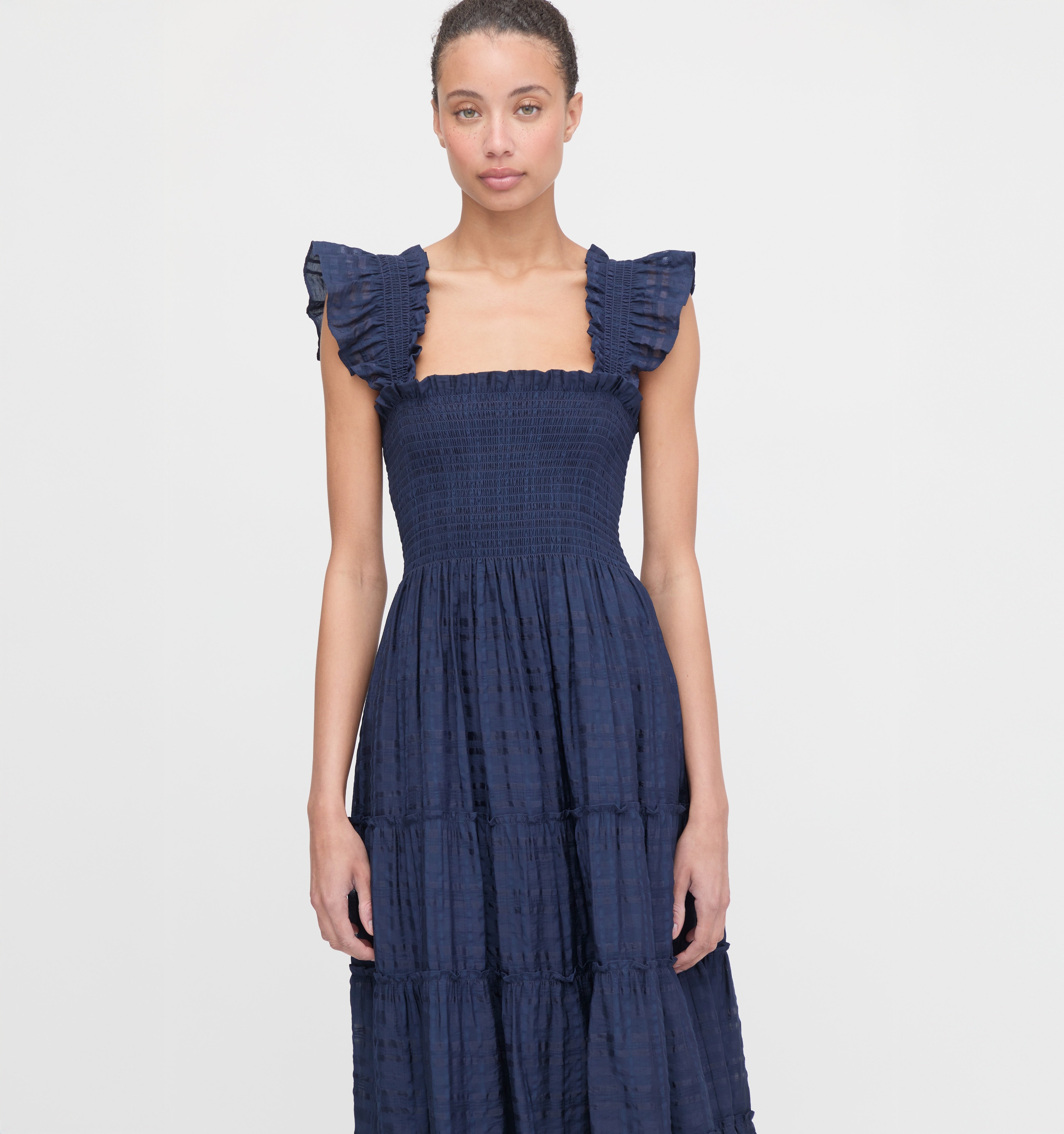 The Ellie Nap Dress - Navy Sheer Plaid