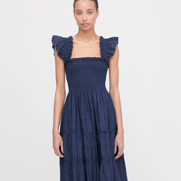 The Ellie Nap Dress - Navy Sheer Plaid – Hill House Home