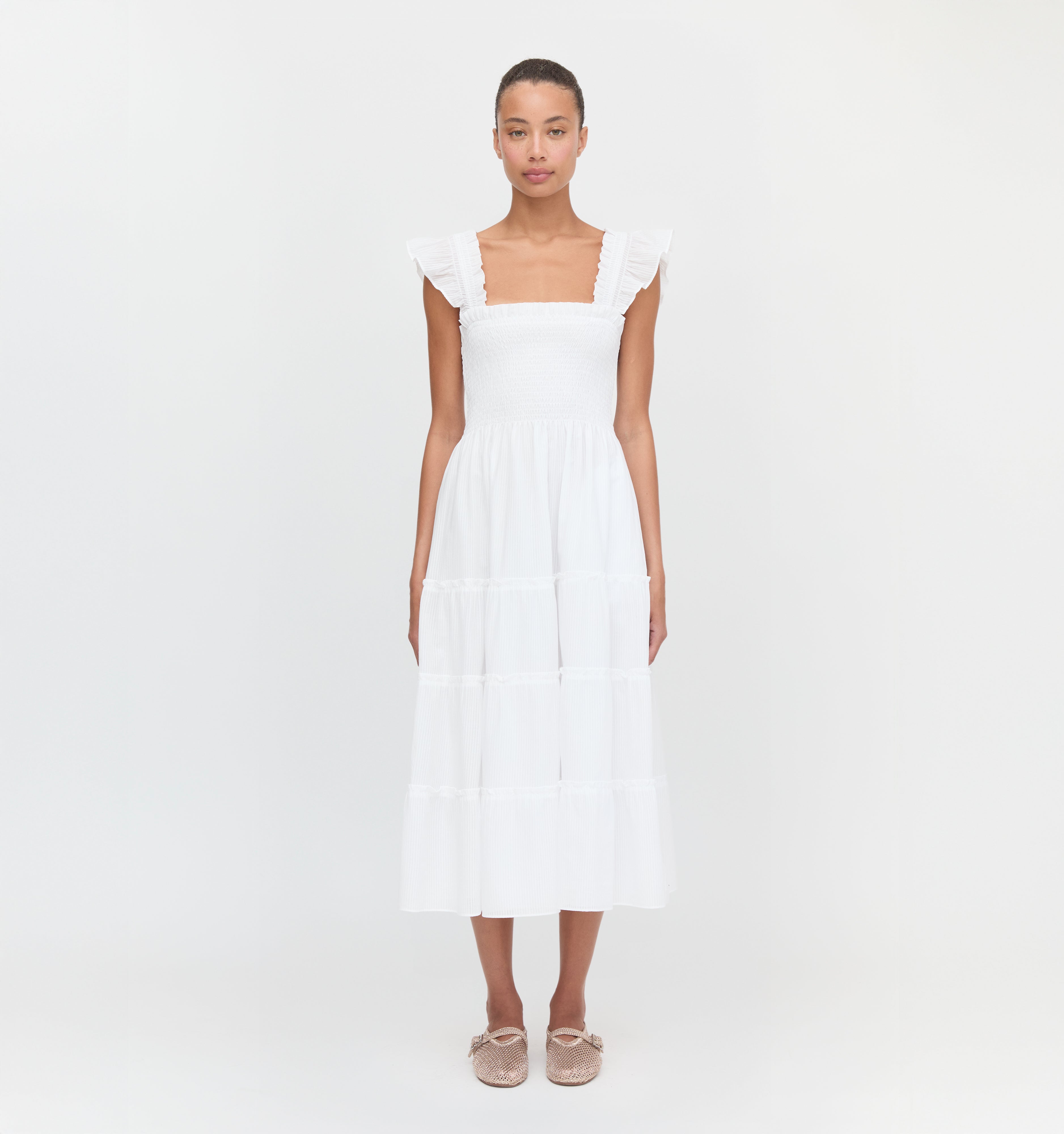 The Ellie Nap Dress - White Shadow Stripe