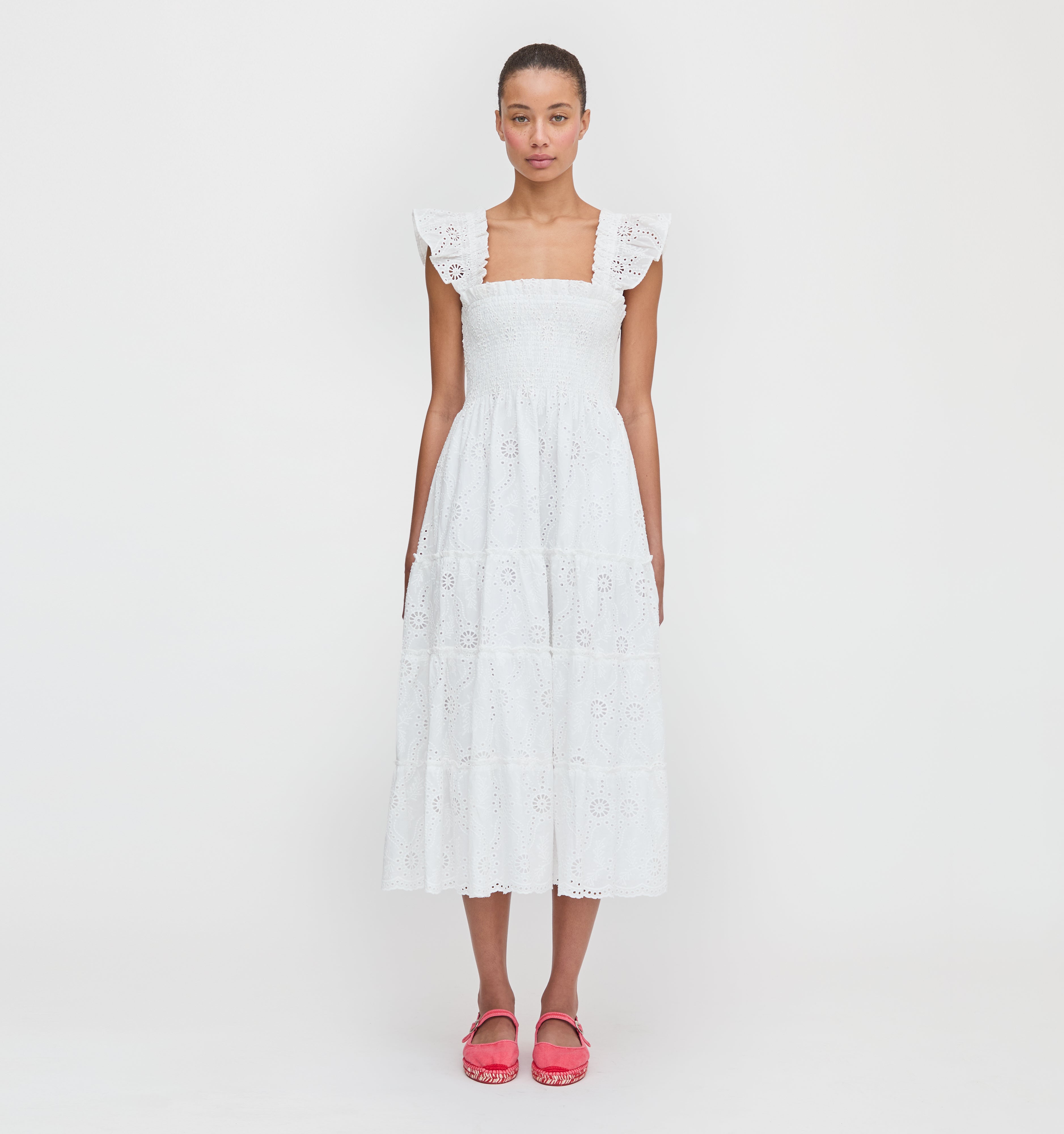 The Ellie Nap Dress - White Trellis Broderie