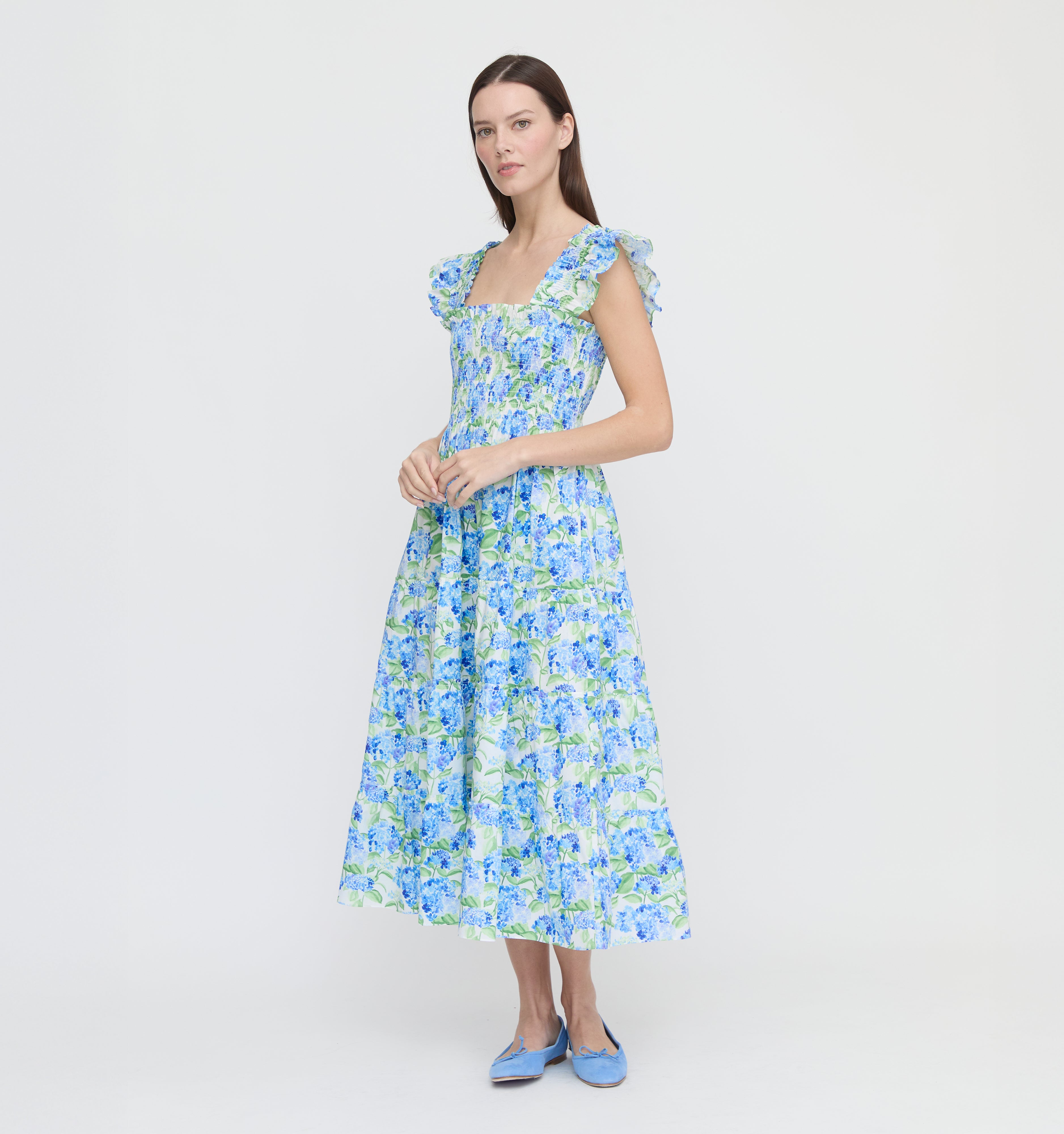 The Hill House x La Coqueta Ellie Nap Dress - Blue Watercolor Hydrangea
