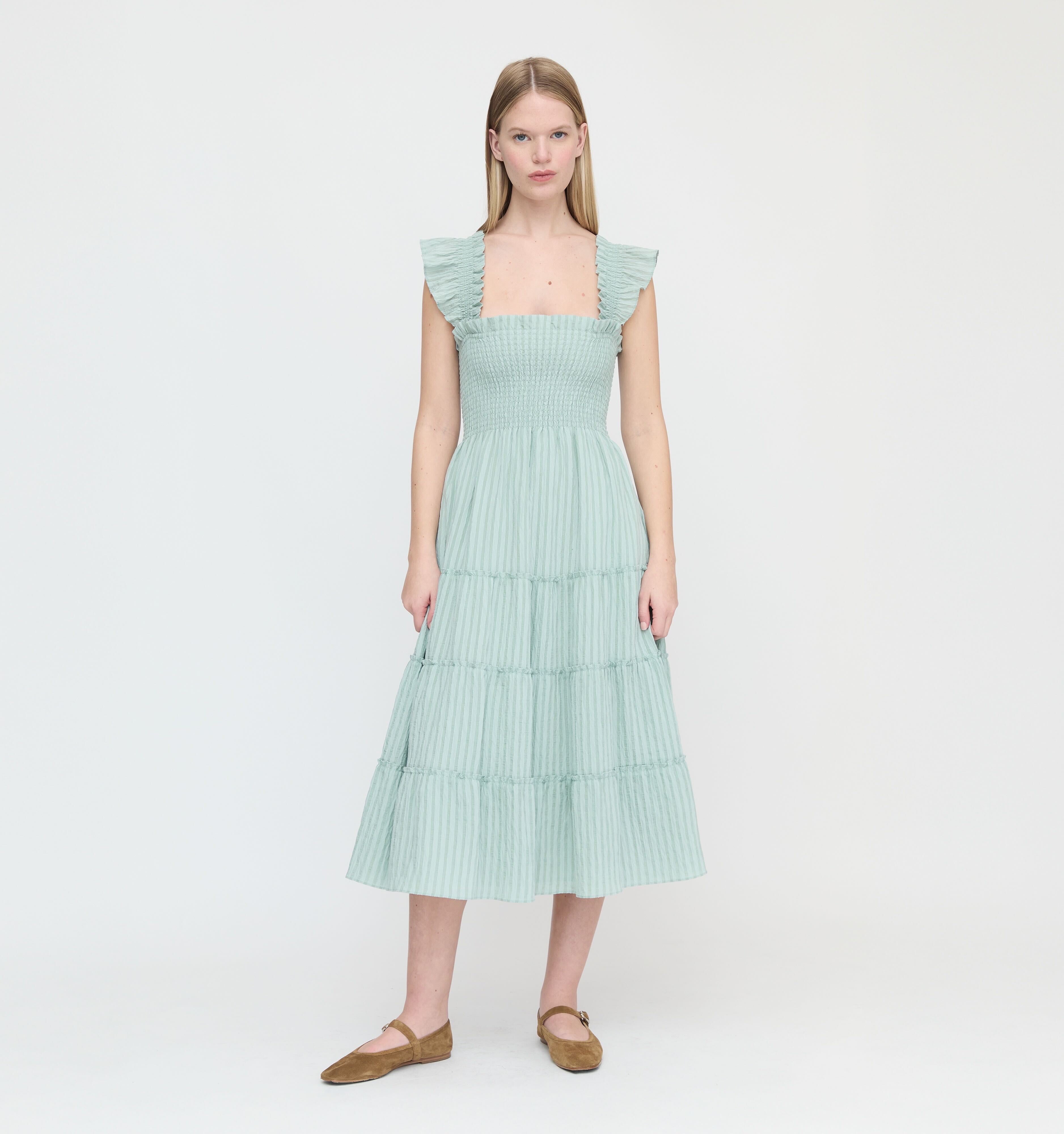 The Ellie Nap Dress - Sage Green Tonal Seersucker