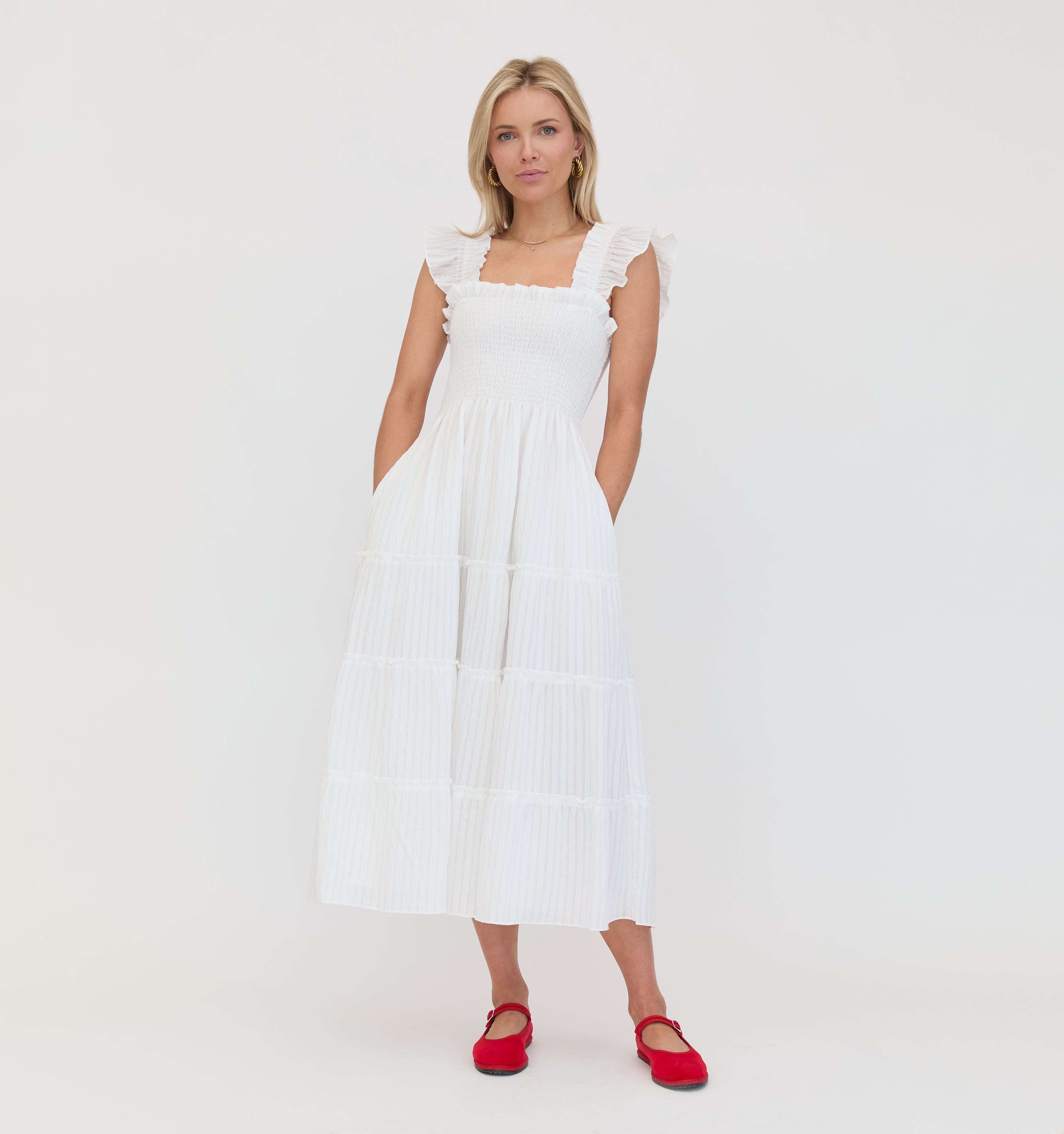 The Ellie Nap Dress - White Tonal Seersucker